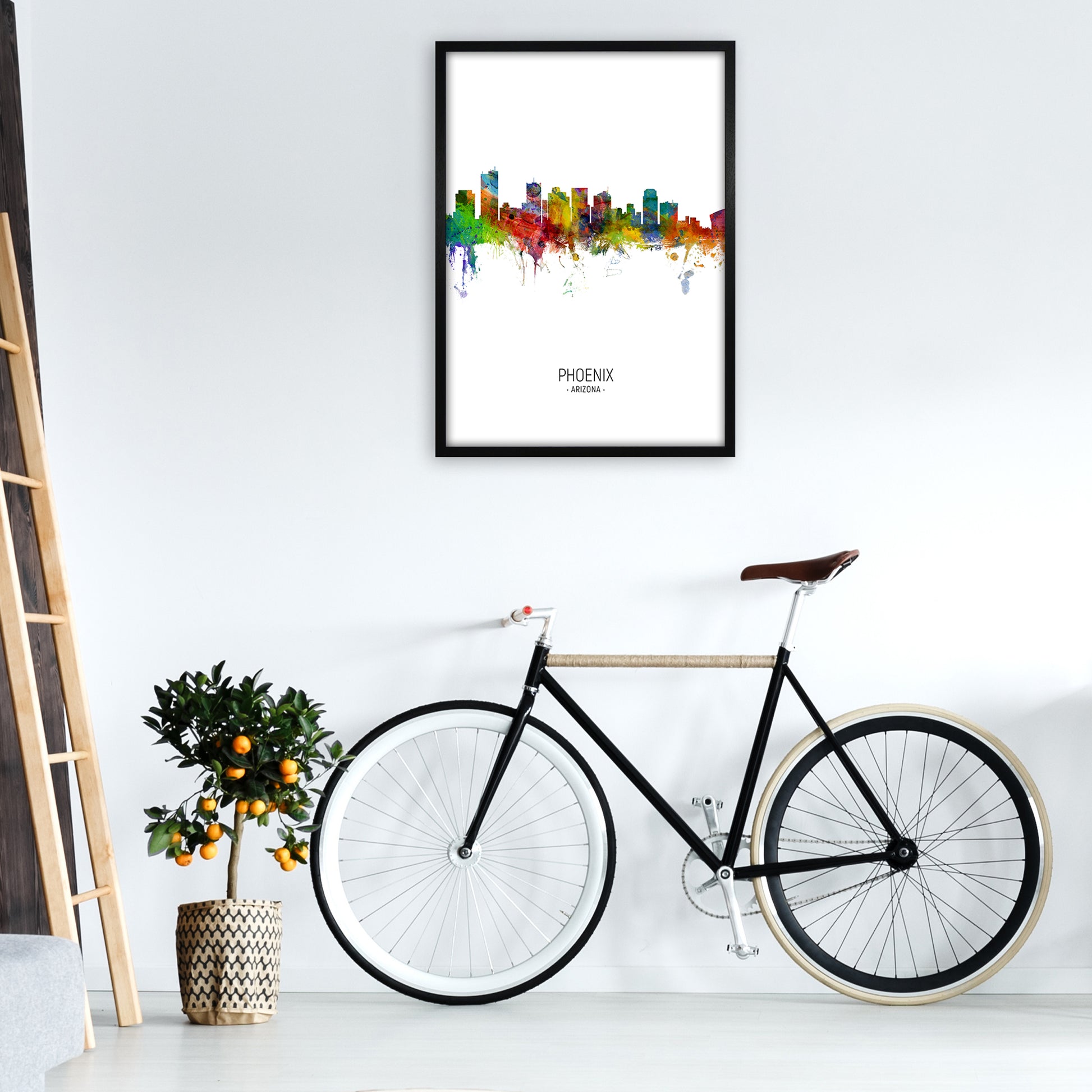 Phoenix Arizona Skyline Portrait Art Print by Michael Tompsett A1 White Frame