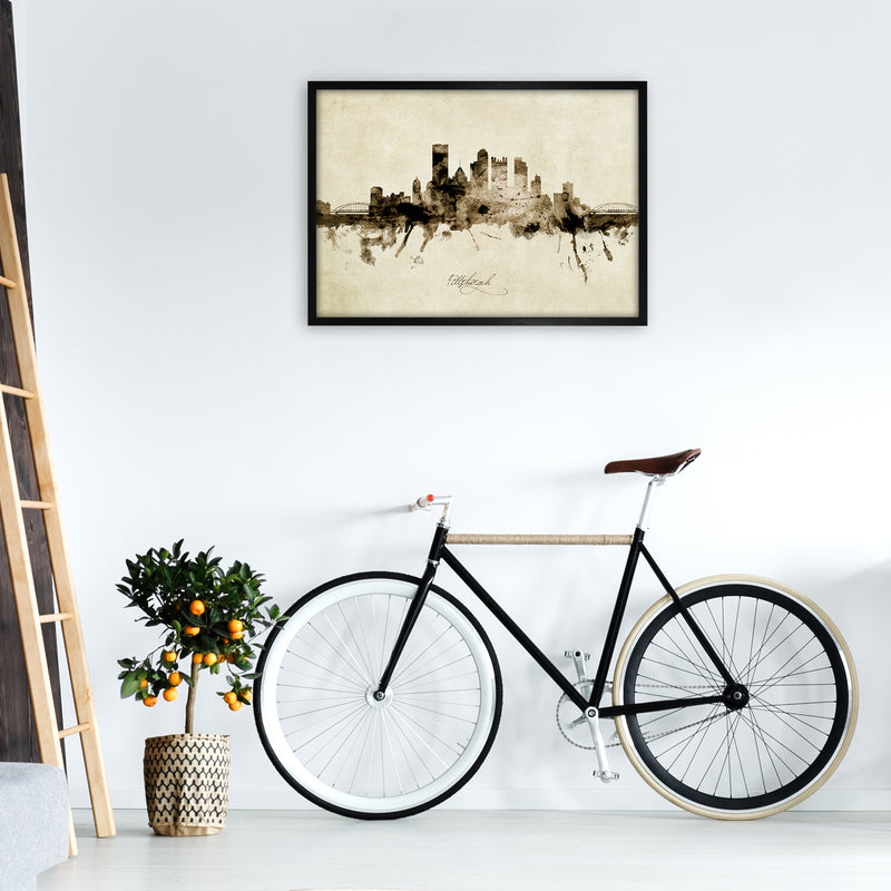 Pittsburgh Pennsylvania Skyline Vintage Art Print by Michael Tompsett A1 White Frame