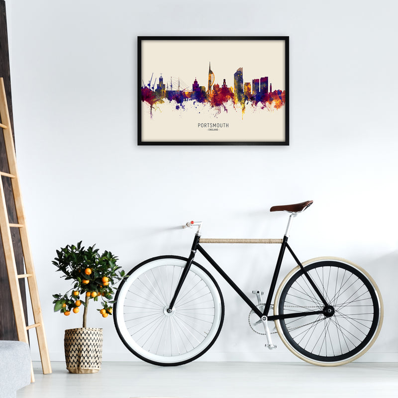 Portsmouth England Skyline Autumn City Name Art Print by Michael Tompsett A1 White Frame