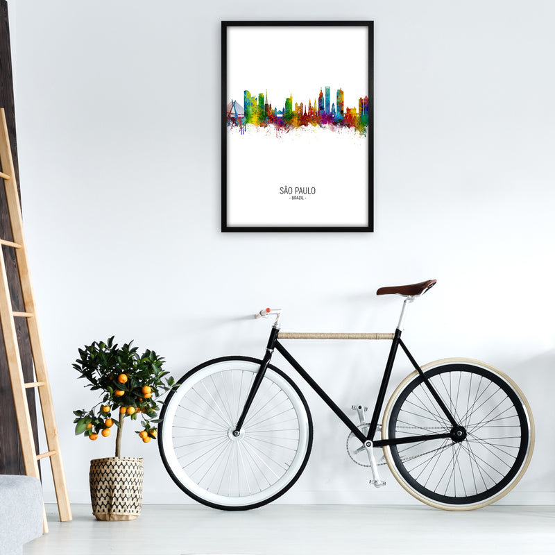 Sao Paulo Brazil Skyline Portrait Art Print by Michael Tompsett A1 White Frame