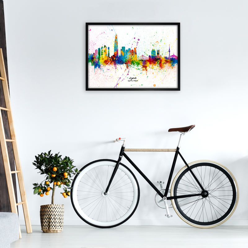 Seoul South Korea Skyline Splash Art Print by Michael Tompsett A1 White Frame
