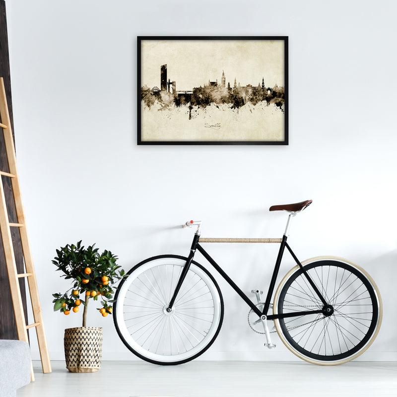 Sevilla Spain Skyline Vintage Art Print by Michael Tompsett A1 White Frame