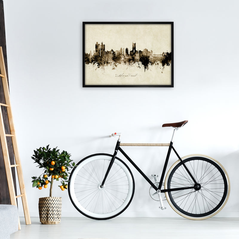 Stoke-On-Trent England Skyline Vintage Art Print by Michael Tompsett A1 White Frame