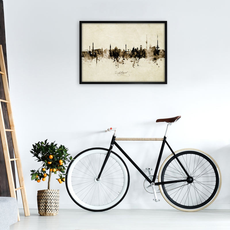 Stuttgart Deutschland Skyline Vintage Art Print by Michael Tompsett A1 White Frame