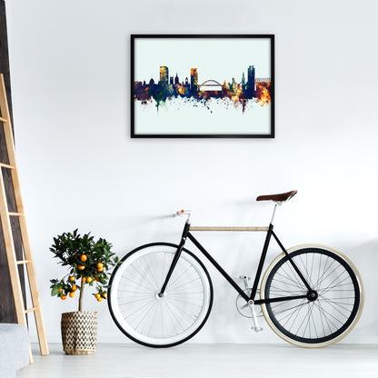 Sunderland England Skyline Blue Orange Art Print by Michael Tompsett A1 White Frame