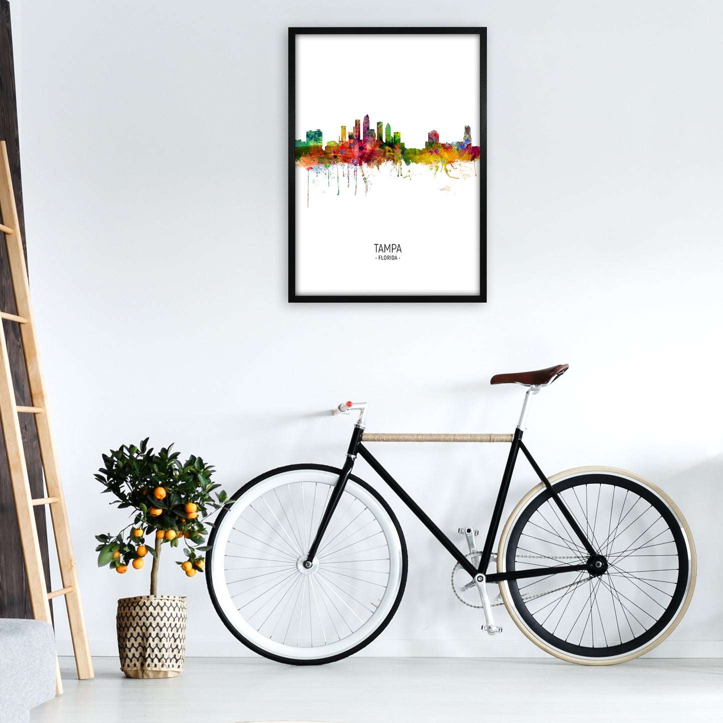 Tampa Florida Skyline Portrait Art Print by Michael Tompsett A1 White Frame