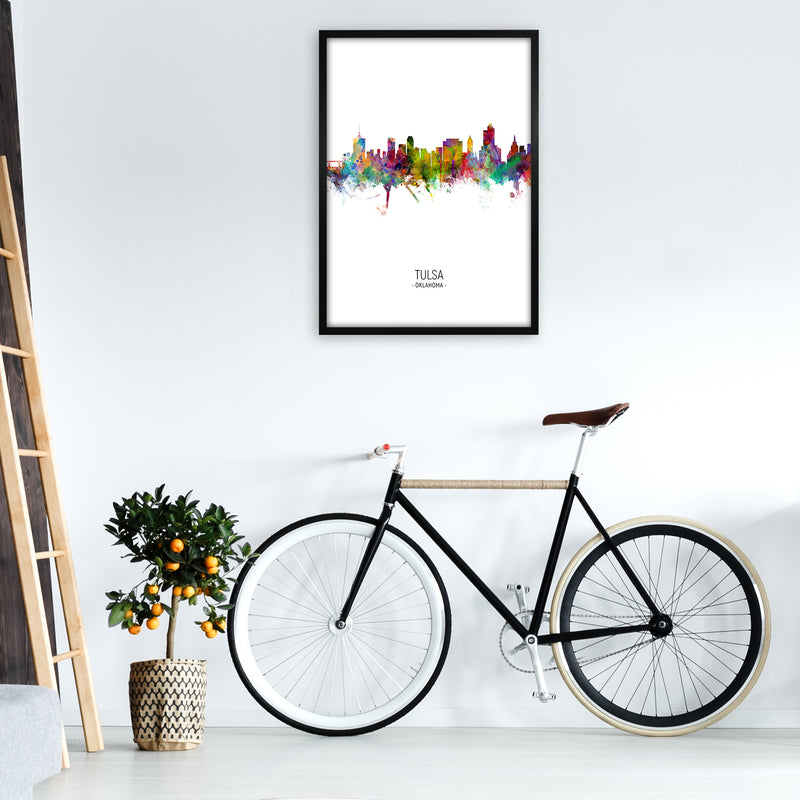 Tulsa Oklahoma Skyline Portrait Art Print by Michael Tompsett A1 White Frame