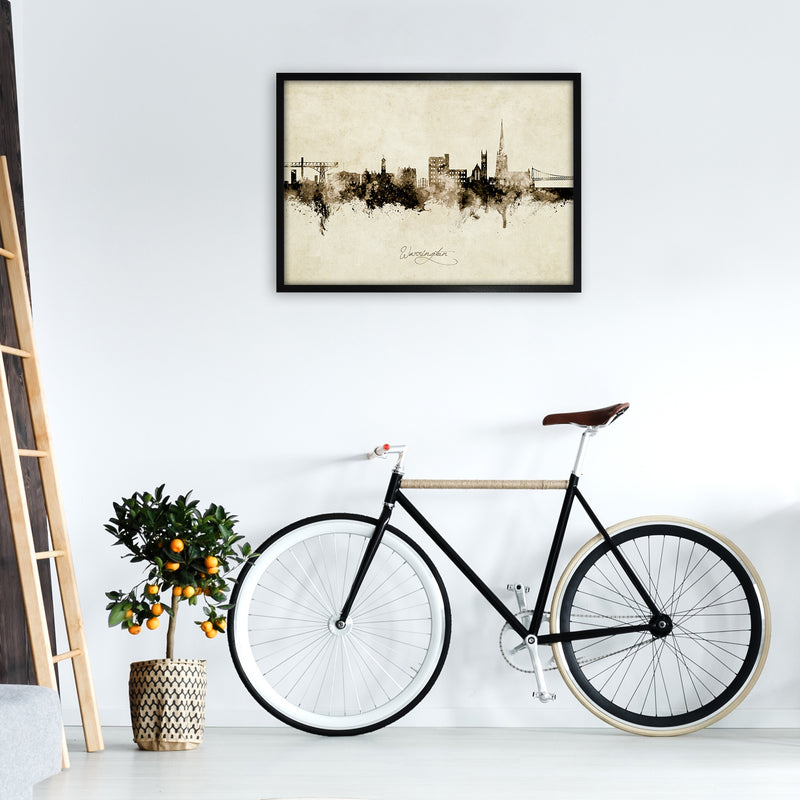 Warrington England Skyline Vintage Art Print by Michael Tompsett A1 White Frame