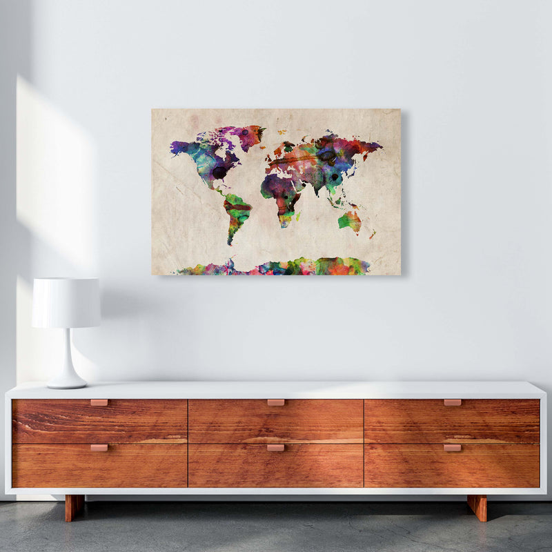 World Map Abstract Watercolour Art Print by Michael Tompsett A1 Canvas