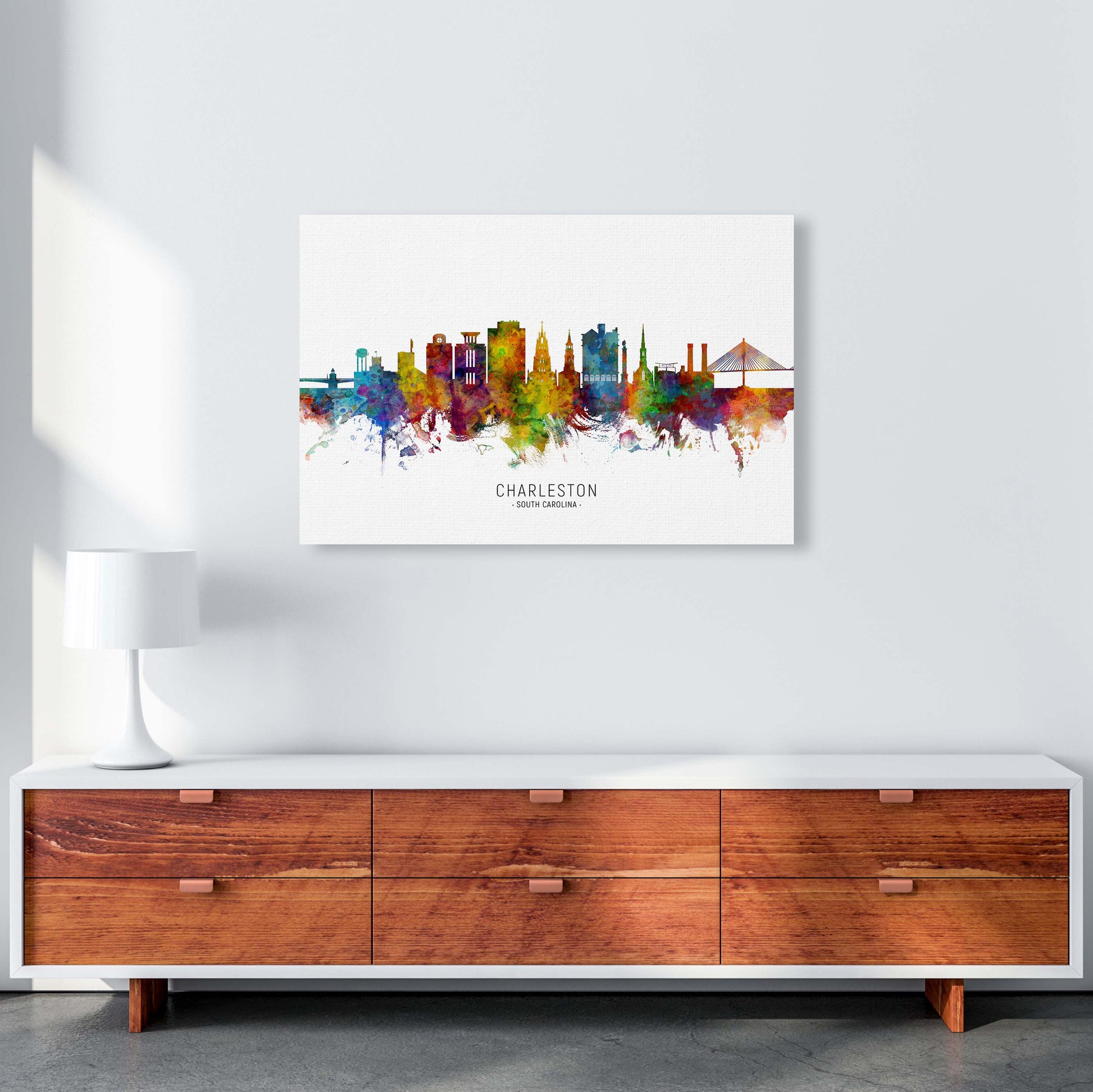 Charleston South Carolina Skyline Print by Michael Tompsett A1 Canvas