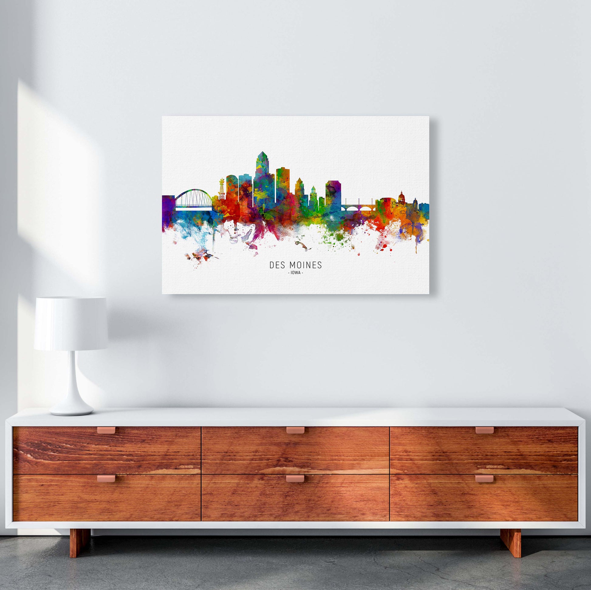 Des Moines Iowa Skyline Art Print by Michael Tompsett A1 Canvas