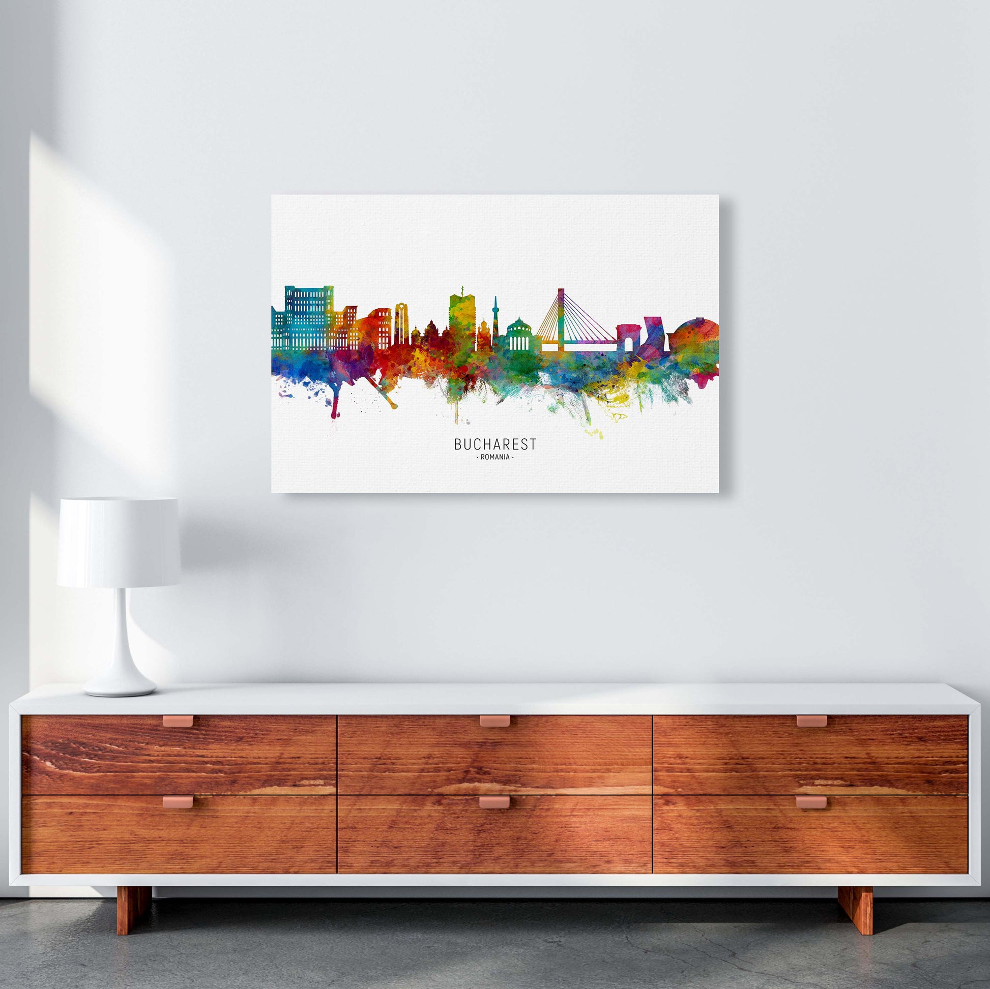 Bucharest Romania Skyline Art Print by Michael Tompsett A1 Canvas