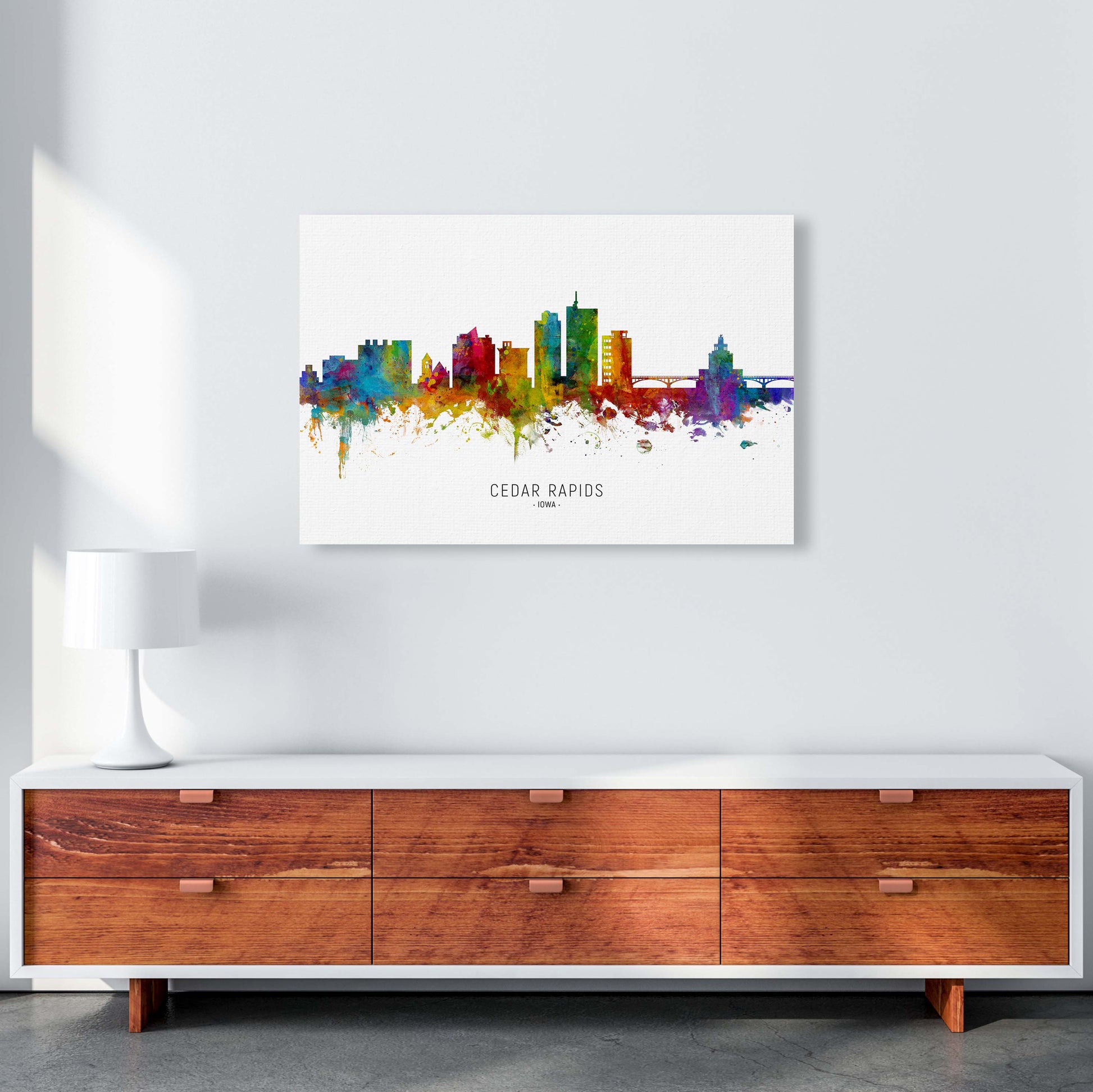 Cedar Rapids Iowa Skyline Art Print by Michael Tompsett A1 Canvas