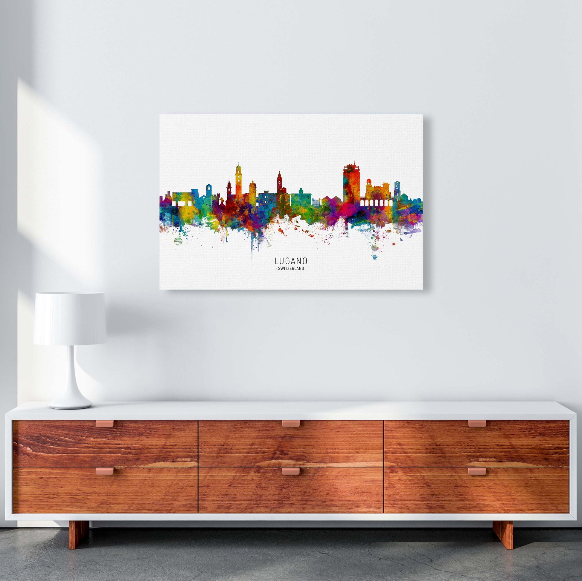 Lugano Switzerland Skyline Art Print by Michael Tompsett A1 Canvas