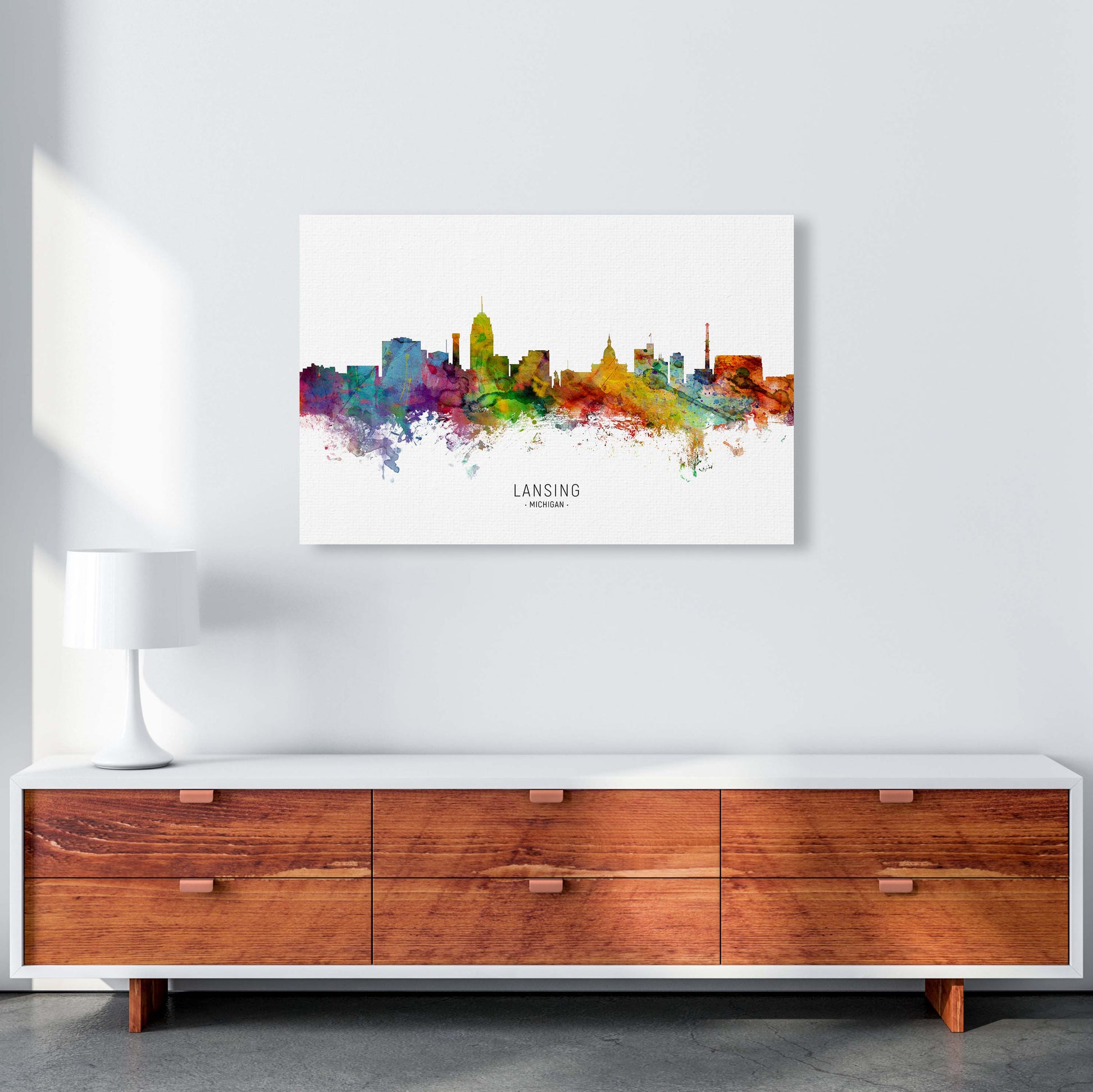 Lansing Michigan Skyline Art Print by Michael Tompsett A1 Canvas