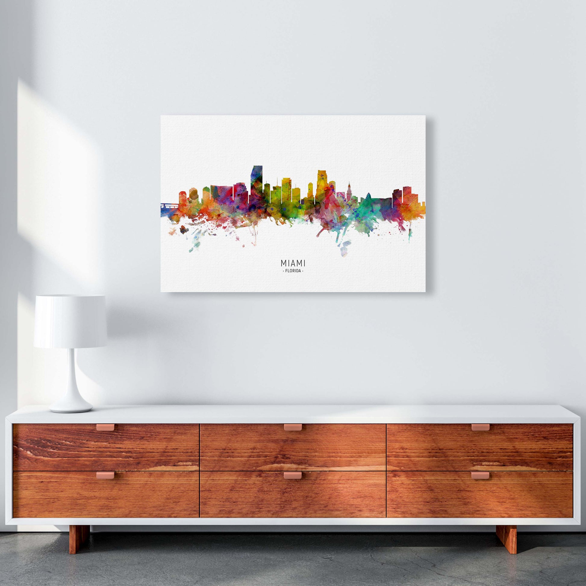 Miami Florida Skyline Art Print by Michael Tompsett A1 Canvas