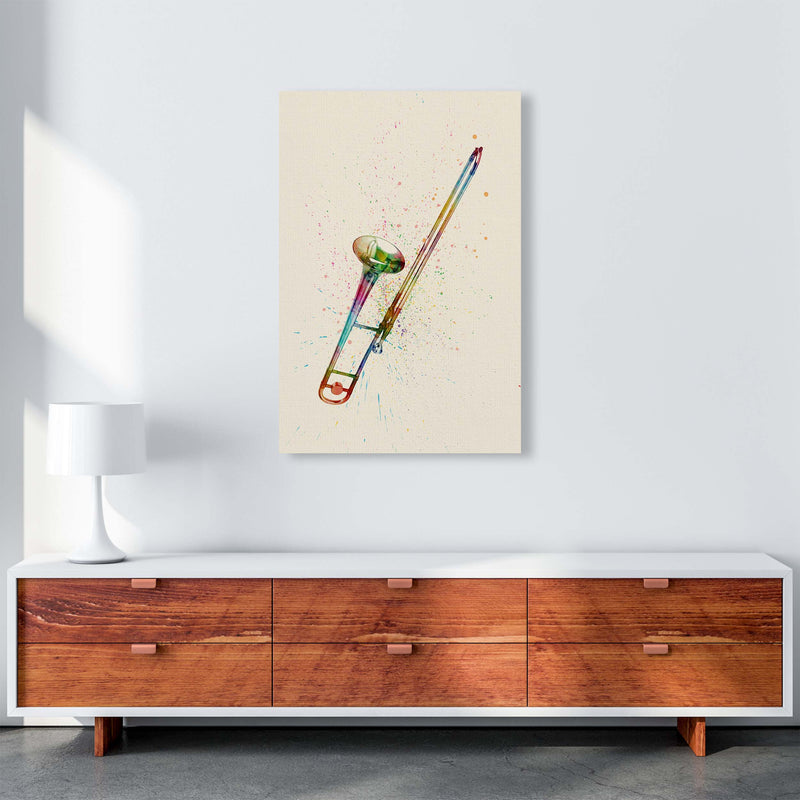 Trombone Watercolour Multi-Colour Print by Michael Tompsett A1 Canvas