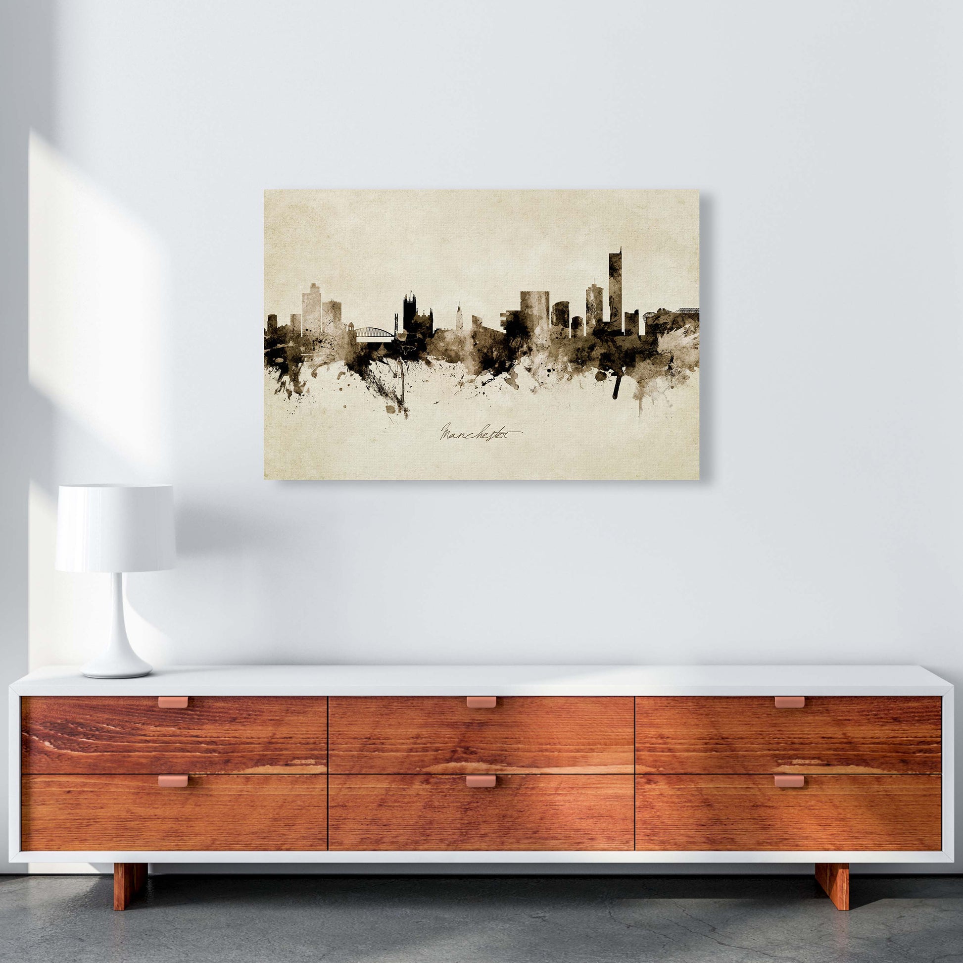 Manchester England Skyline Vintage Print by Michael Tompsett A1 Canvas
