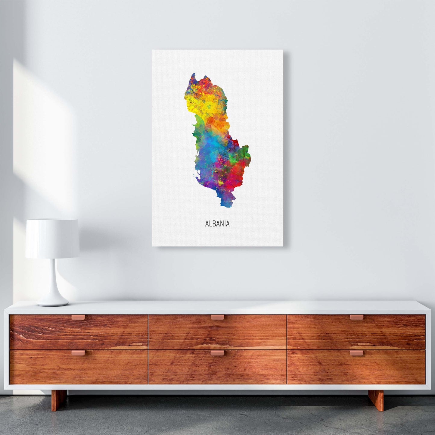 Albania Watercolour Map Art Print by Michael Tompsett A1 Canvas