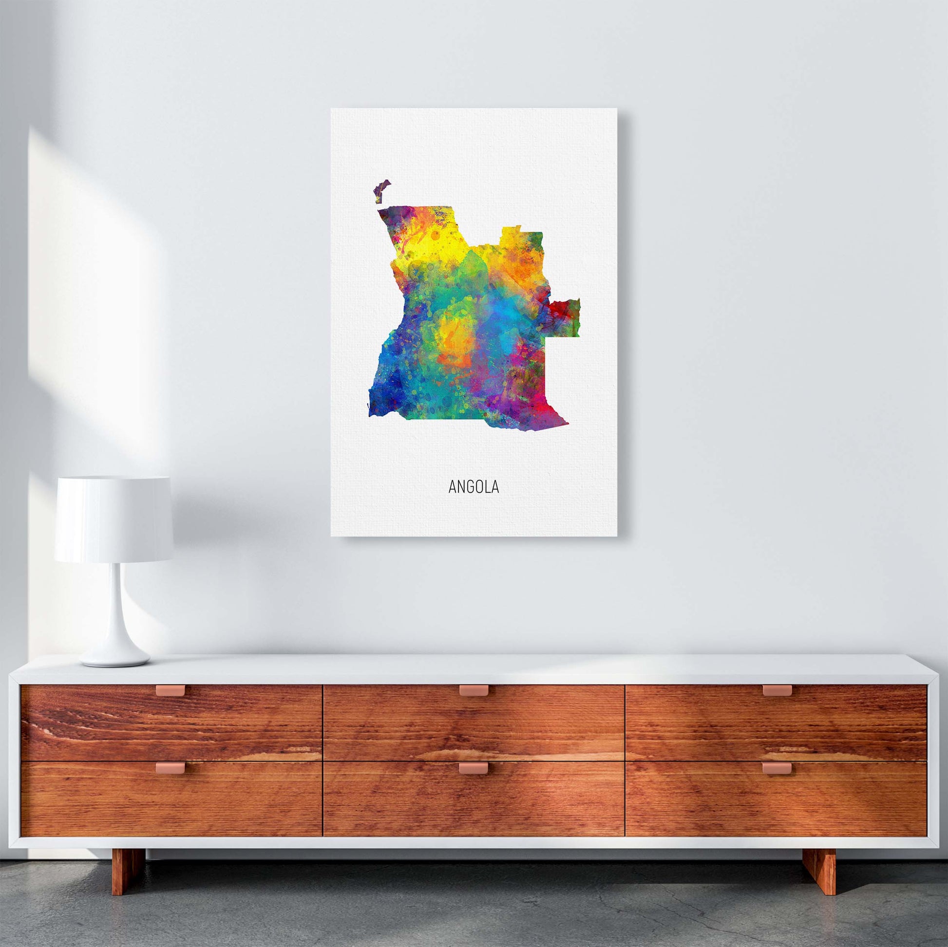 Angola Watercolour Map Art Print by Michael Tompsett A1 Canvas