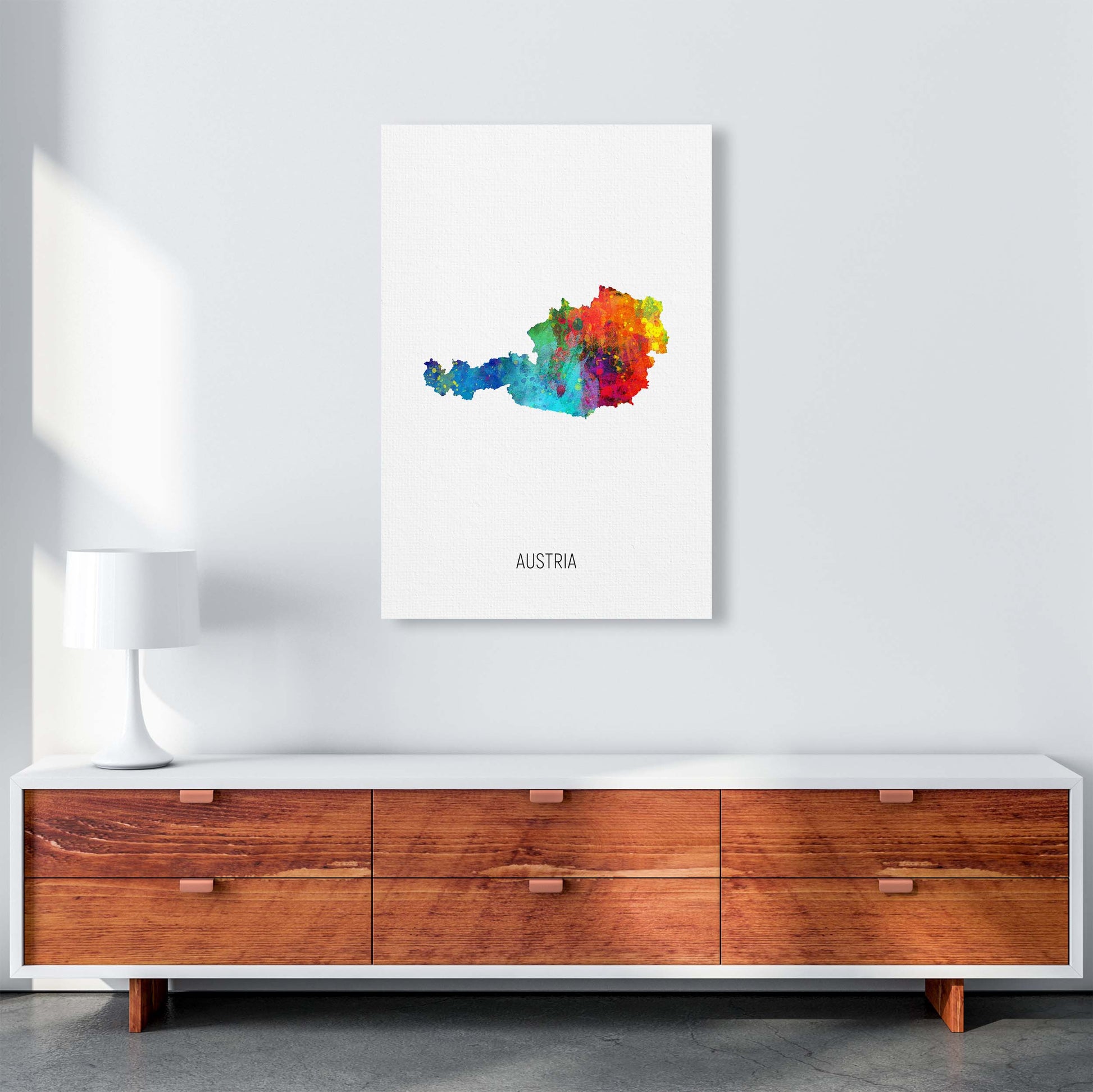 Austria Watercolour Map Art Print by Michael Tompsett A1 Canvas