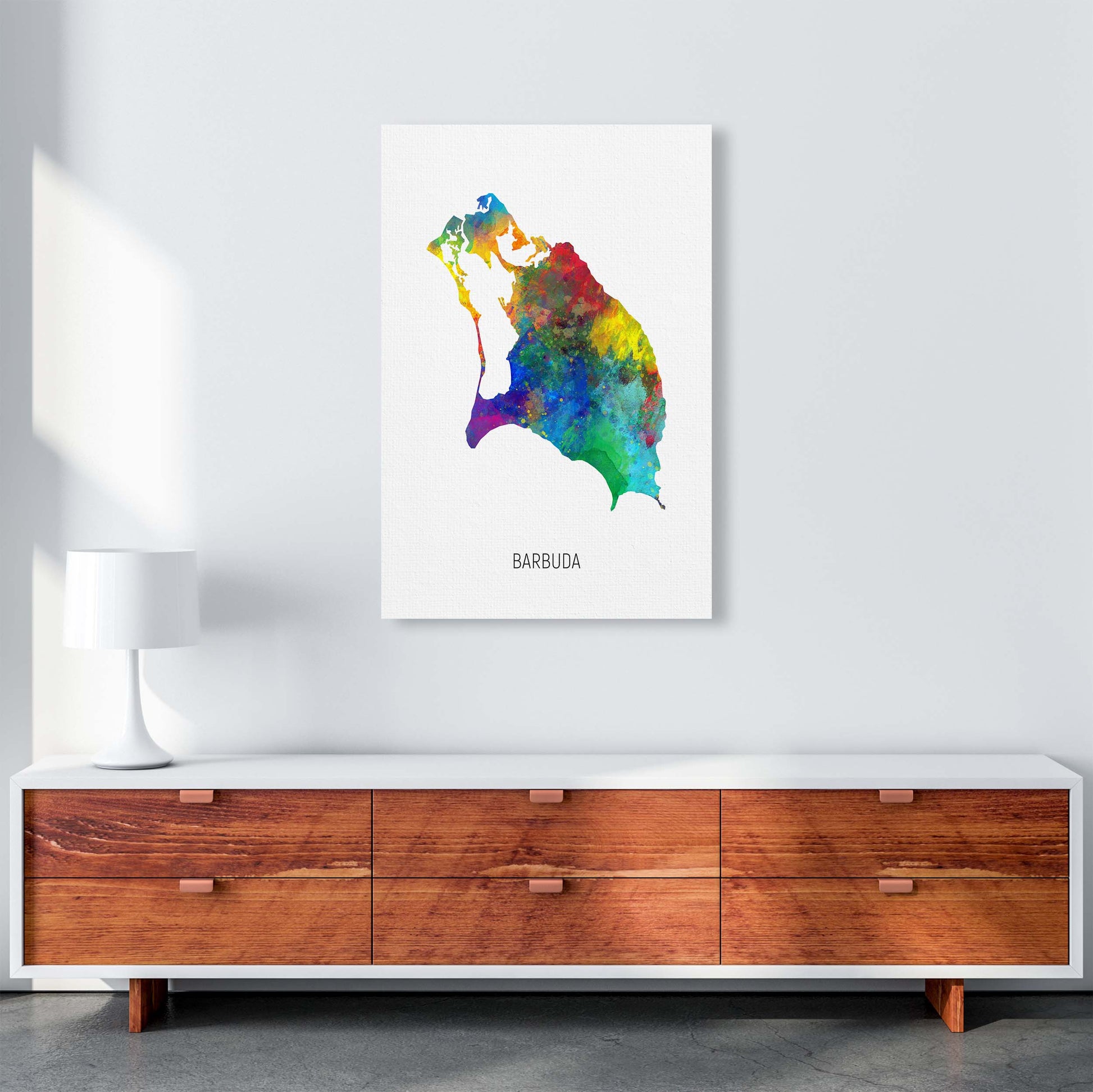 Barbuda Watercolour Map Art Print by Michael Tompsett A1 Canvas