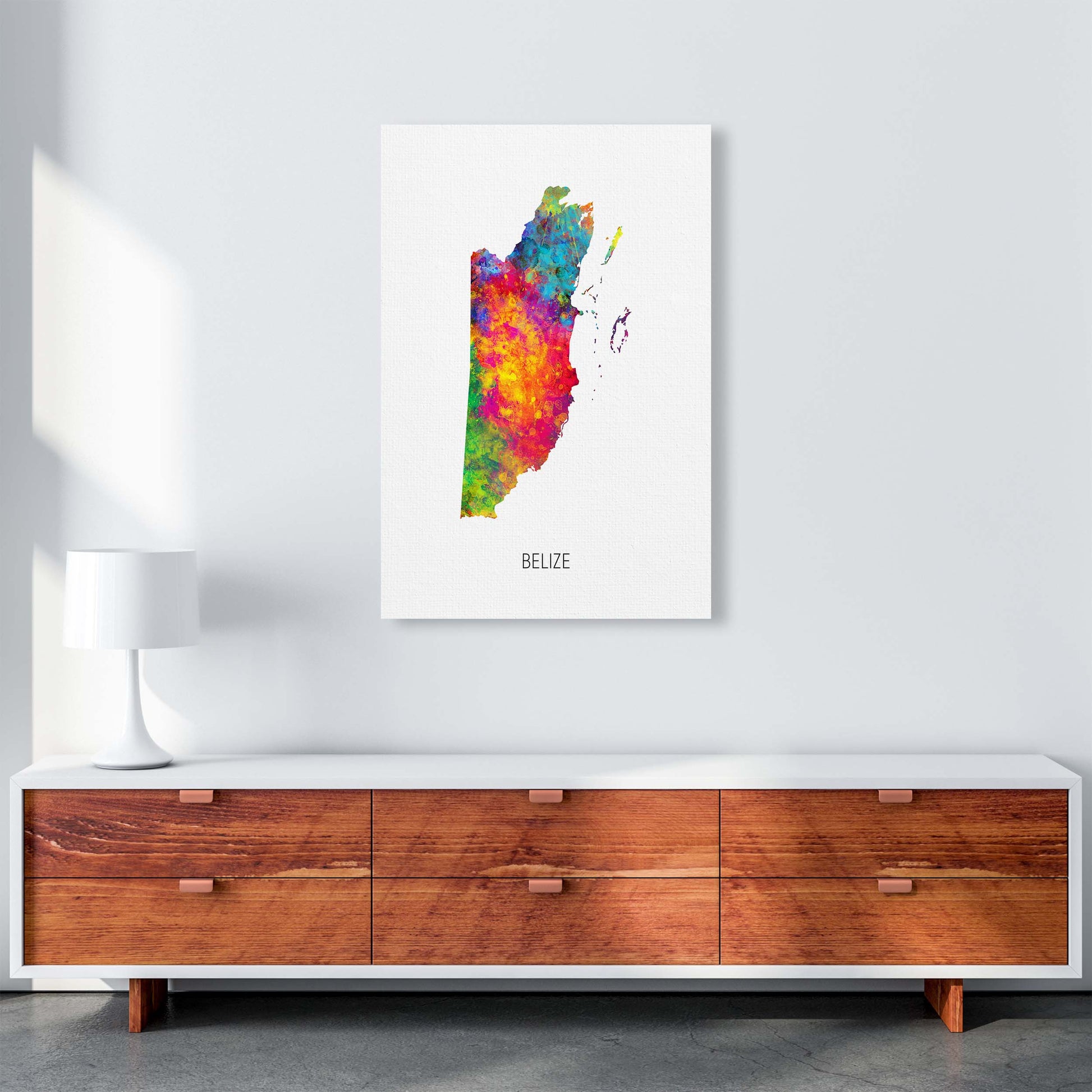 Belize Watercolour Map Art Print by Michael Tompsett A1 Canvas