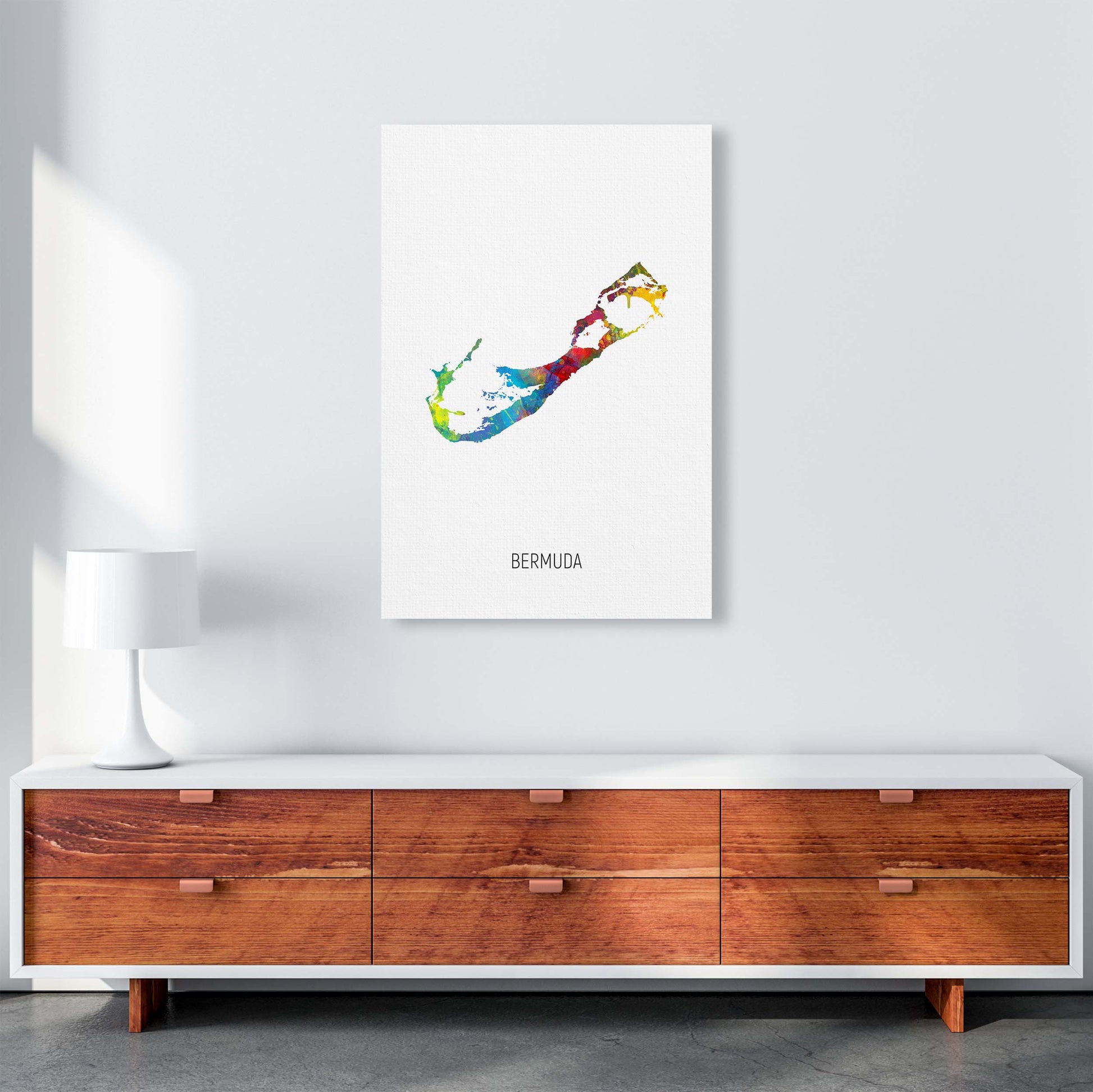 Bermuda Watercolour Map Art Print by Michael Tompsett A1 Canvas