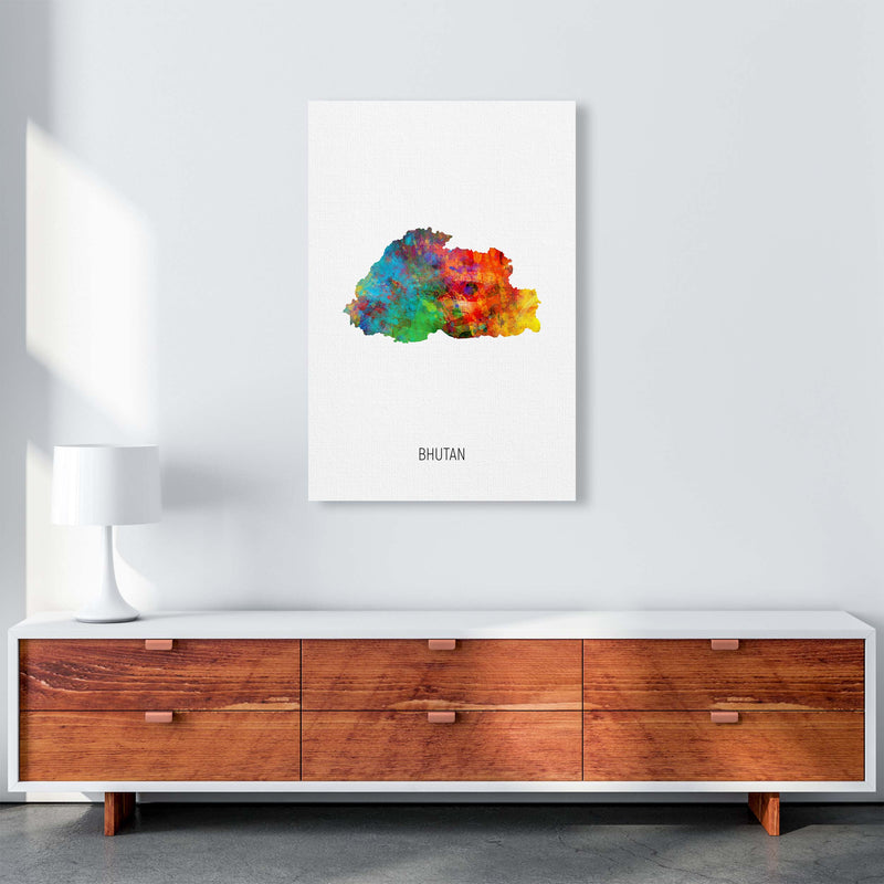 Bhutan Watercolour Map Art Print by Michael Tompsett A1 Canvas