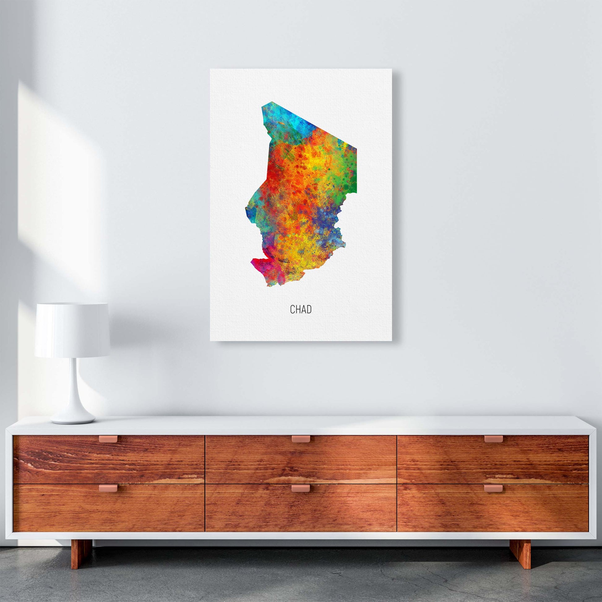 Chad Watercolour Map Art Print by Michael Tompsett A1 Canvas