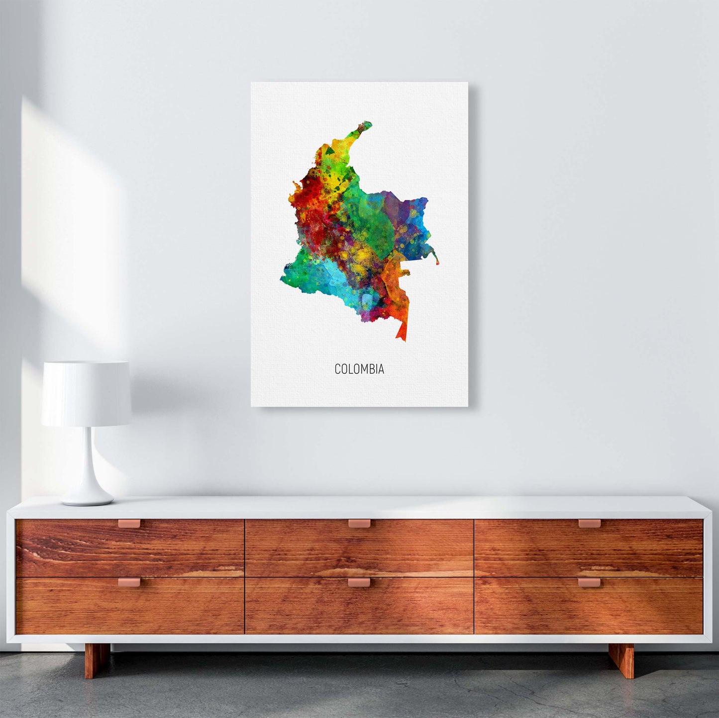 Colombia Watercolour Map Art Print by Michael Tompsett A1 Canvas
