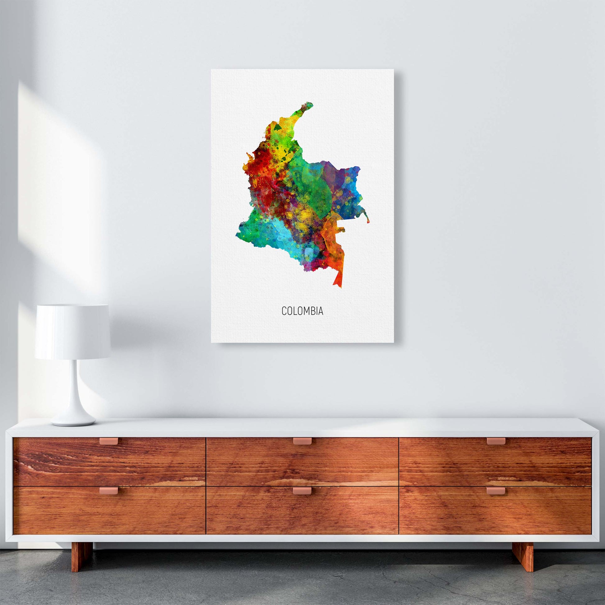 Colombia Watercolour Map Art Print by Michael Tompsett A1 Canvas