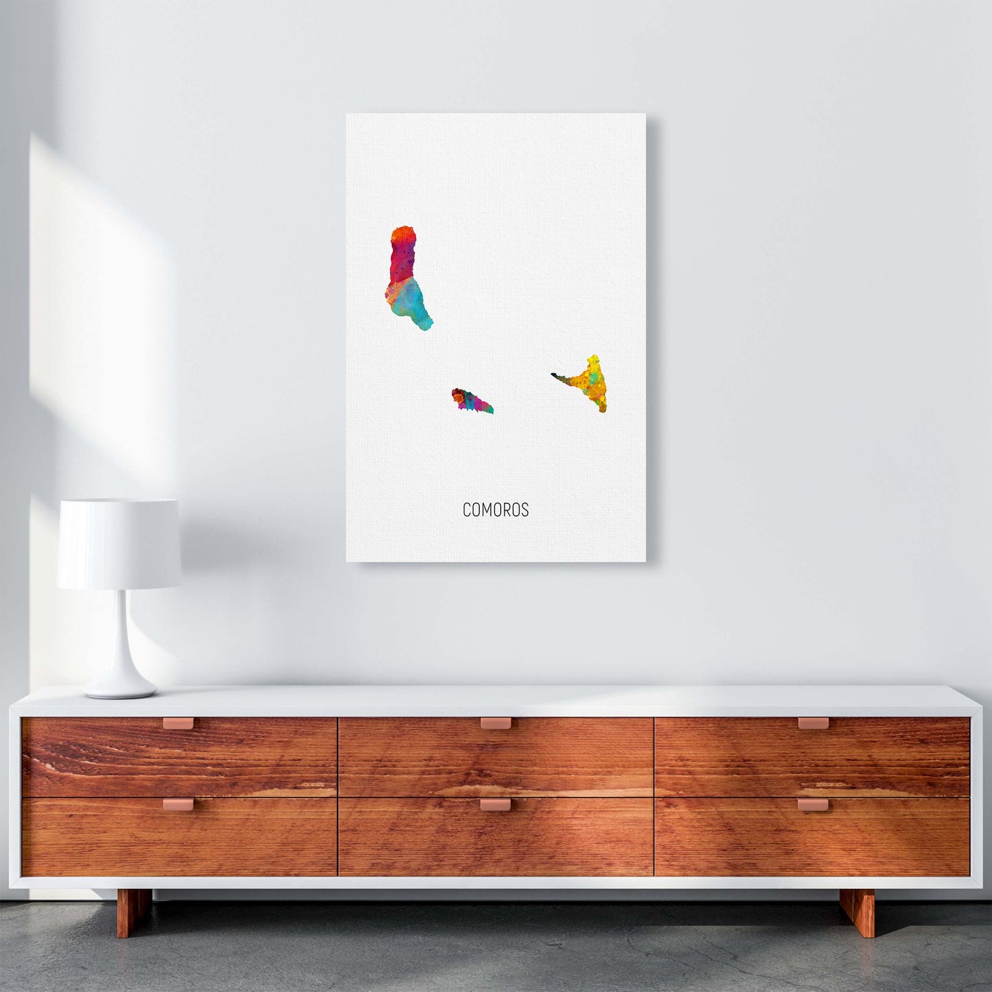 Comoros Watercolour Map Art Print by Michael Tompsett A1 Canvas