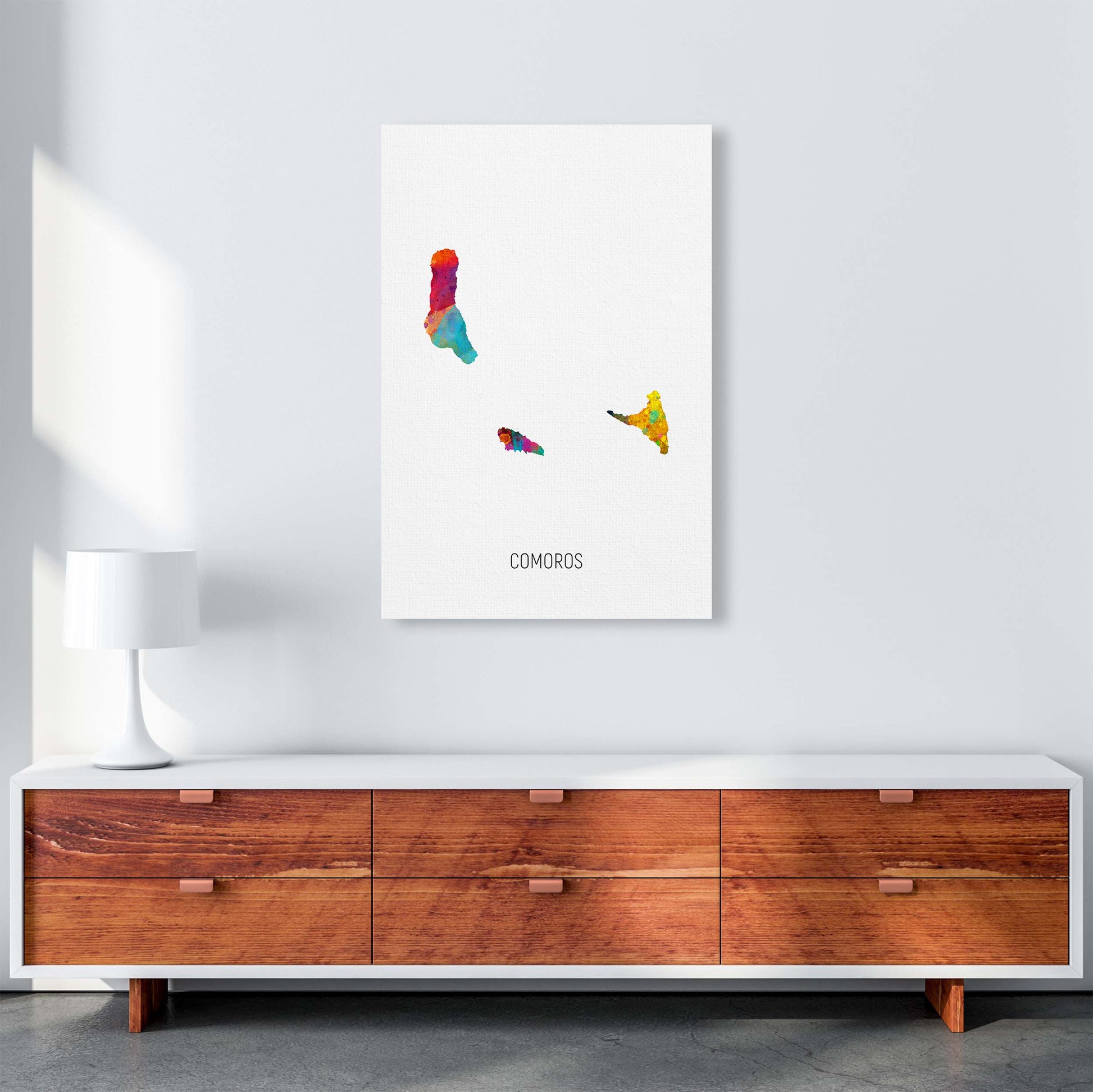 Comoros Watercolour Map Art Print by Michael Tompsett A1 Canvas