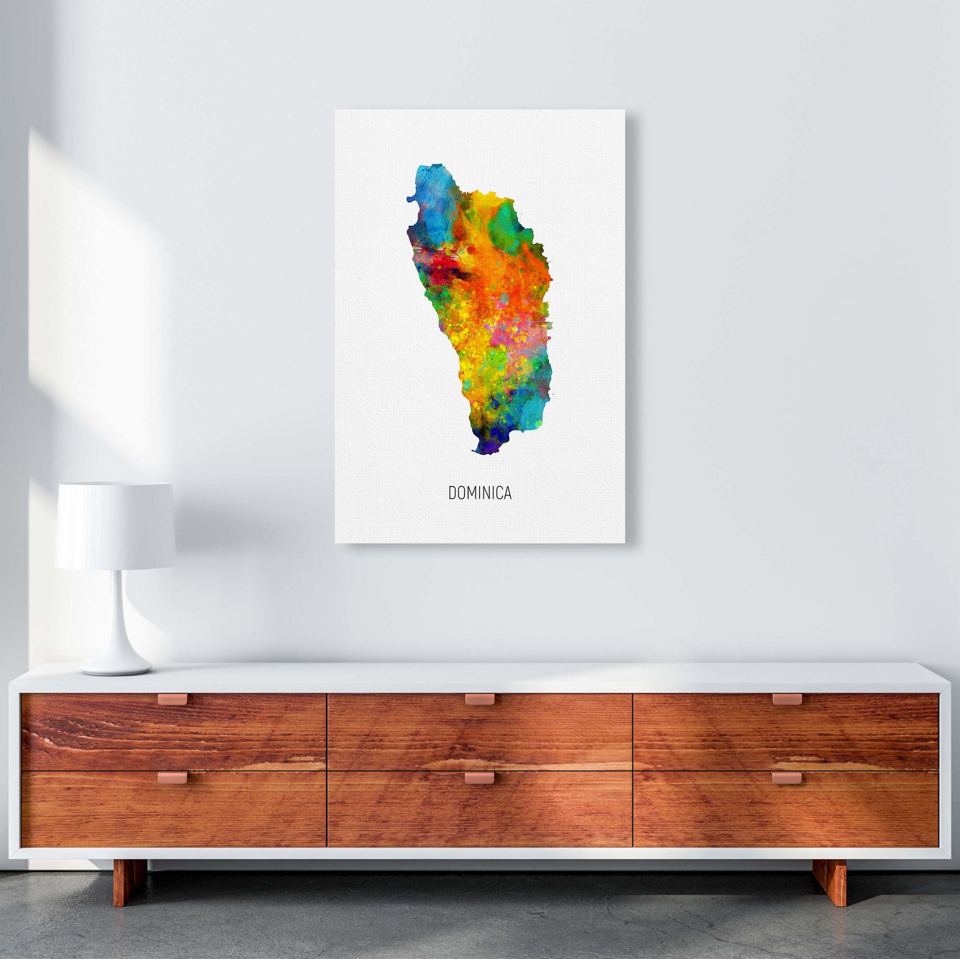 Dominica Watercolour Map Art Print by Michael Tompsett A1 Canvas