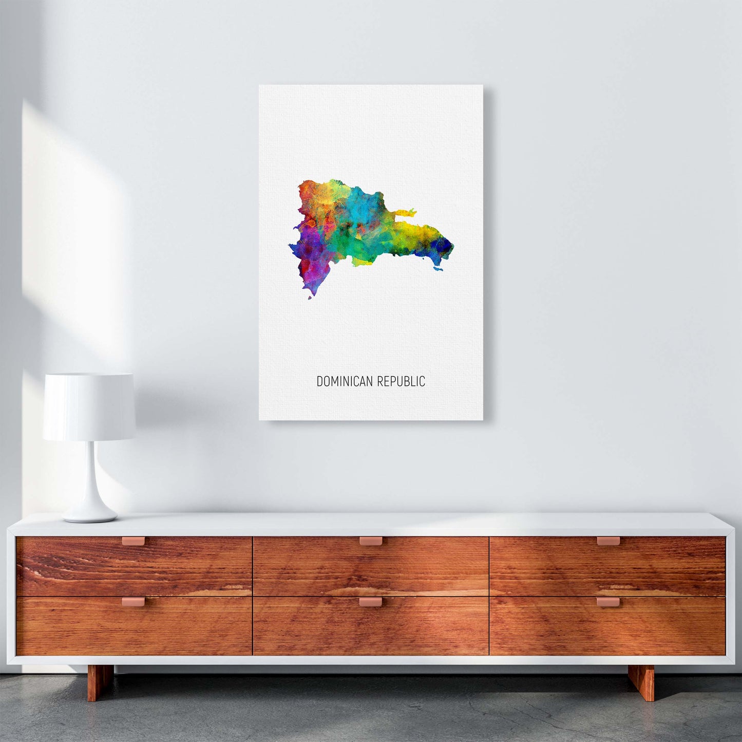 Dominican Republic Watercolour Map Print by Michael Tompsett A1 Canvas
