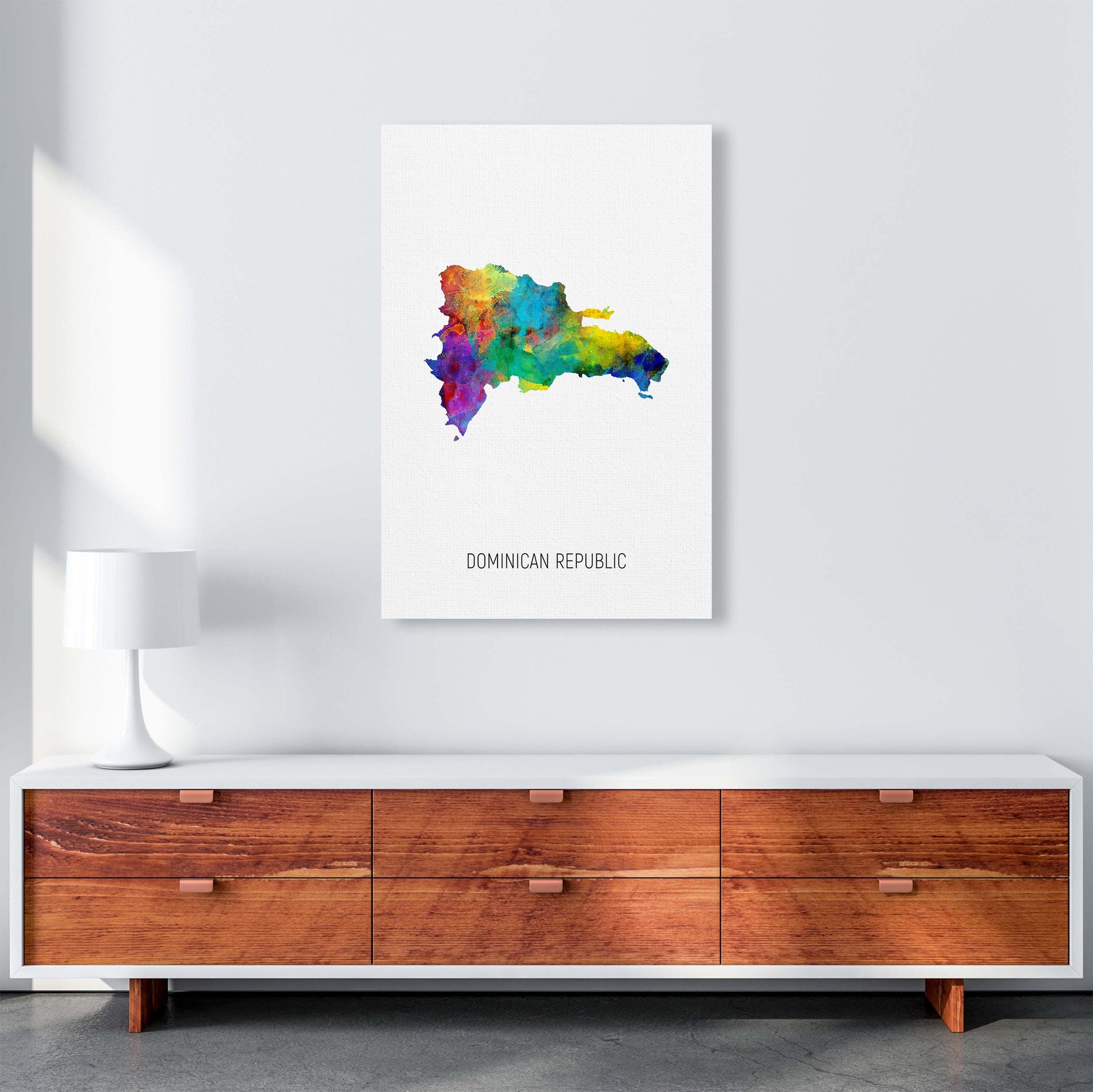 Dominican Republic Watercolour Map Print by Michael Tompsett A1 Canvas
