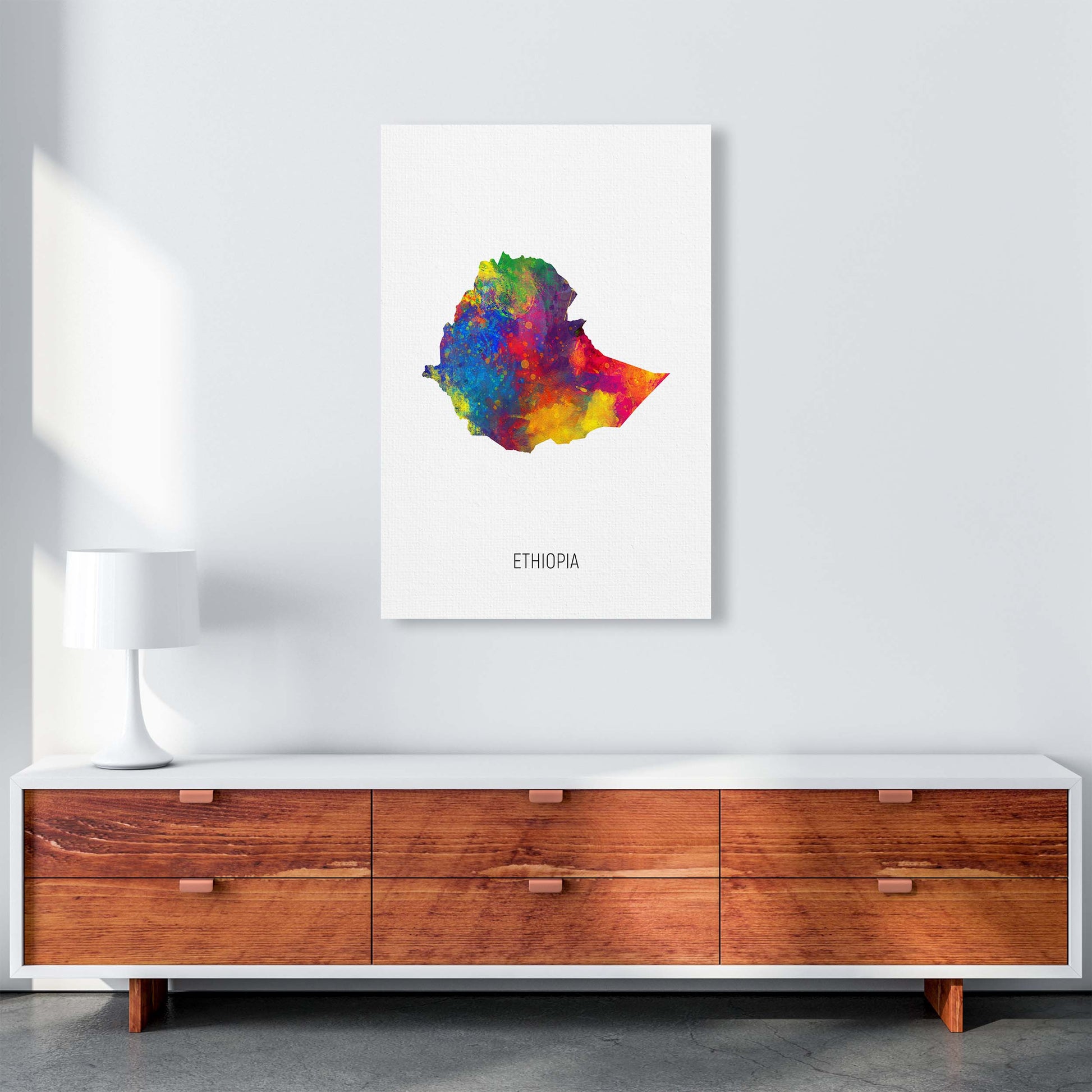 Ethiopia Watercolour Map Art Print by Michael Tompsett A1 Canvas