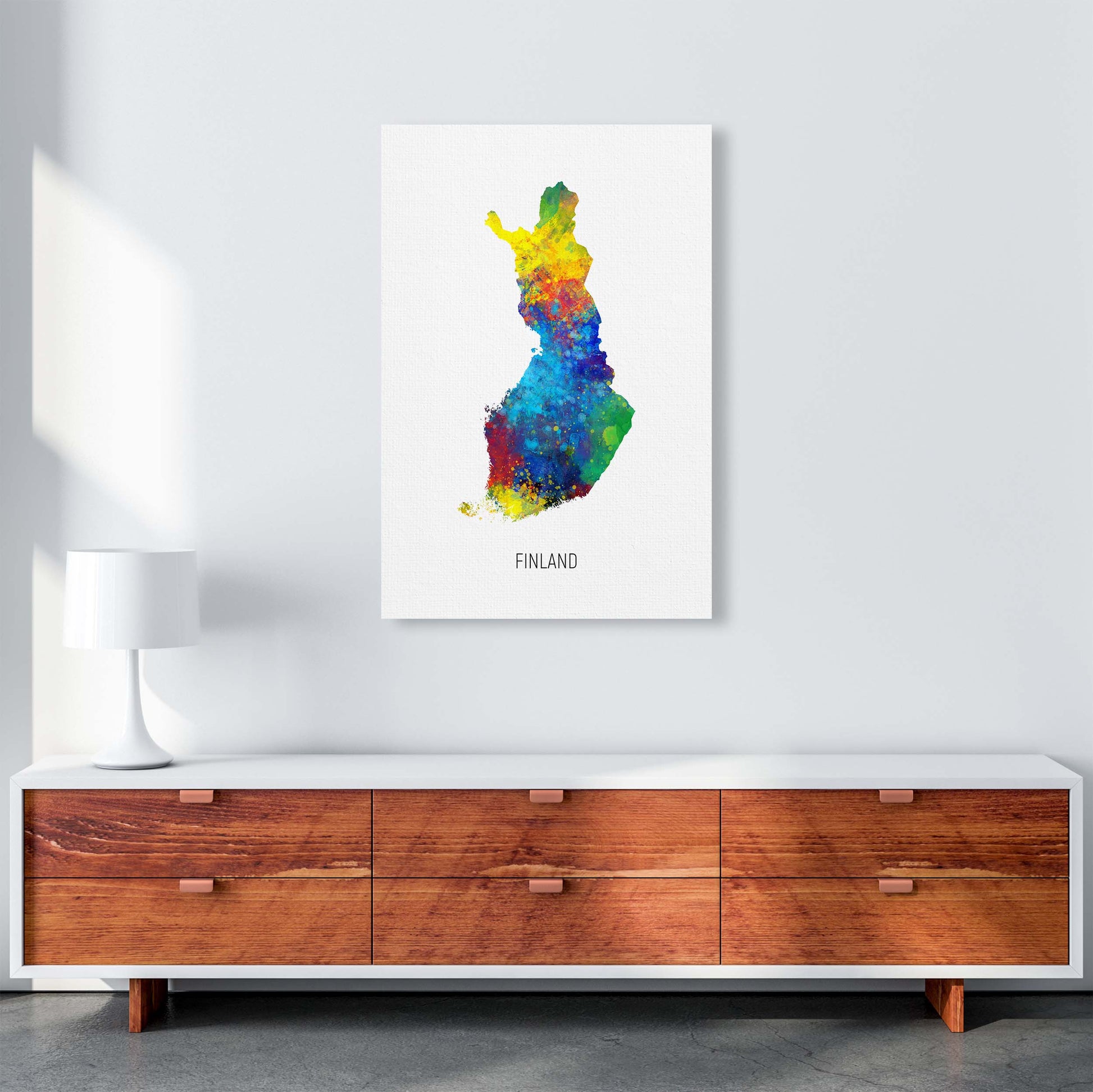 Finland Watercolour Map Art Print by Michael Tompsett A1 Canvas