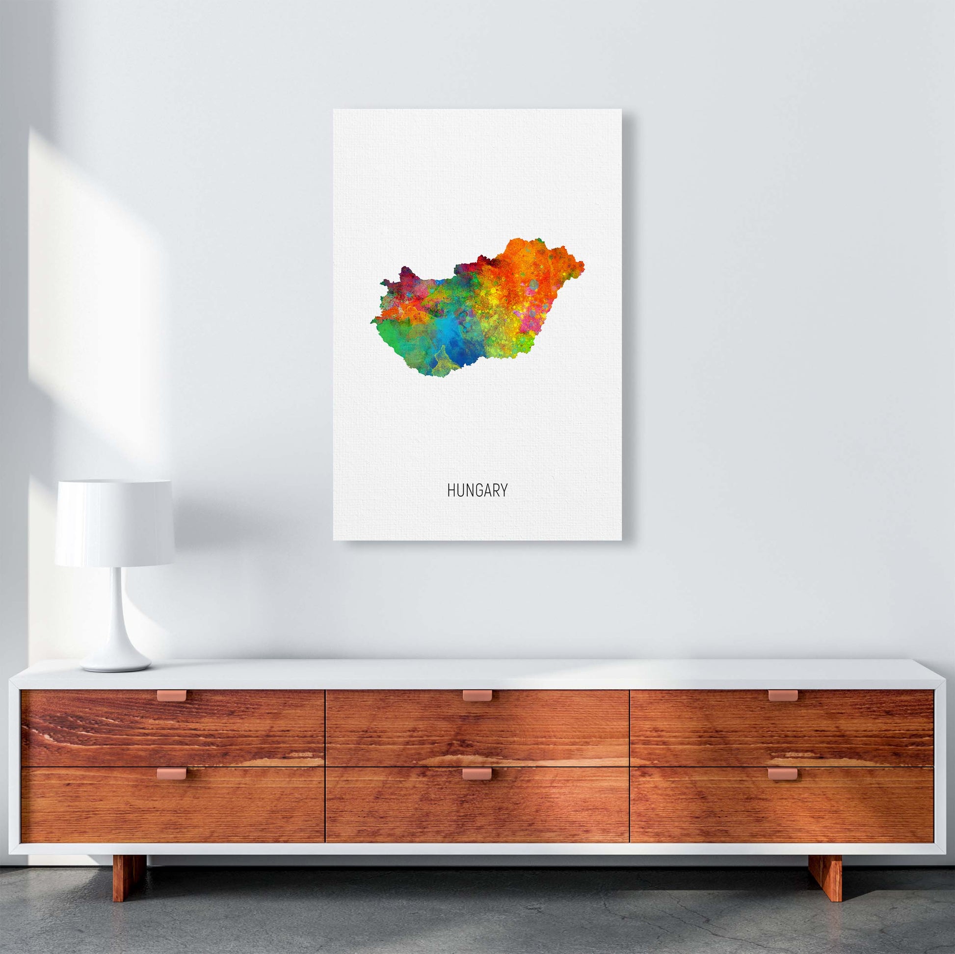 Hungary Watercolour Map Art Print by Michael Tompsett A1 Canvas
