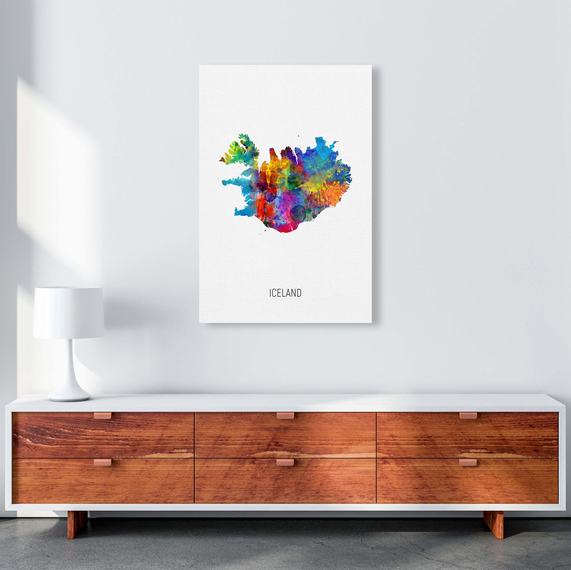 Iceland Watercolour Map Art Print by Michael Tompsett A1 Canvas