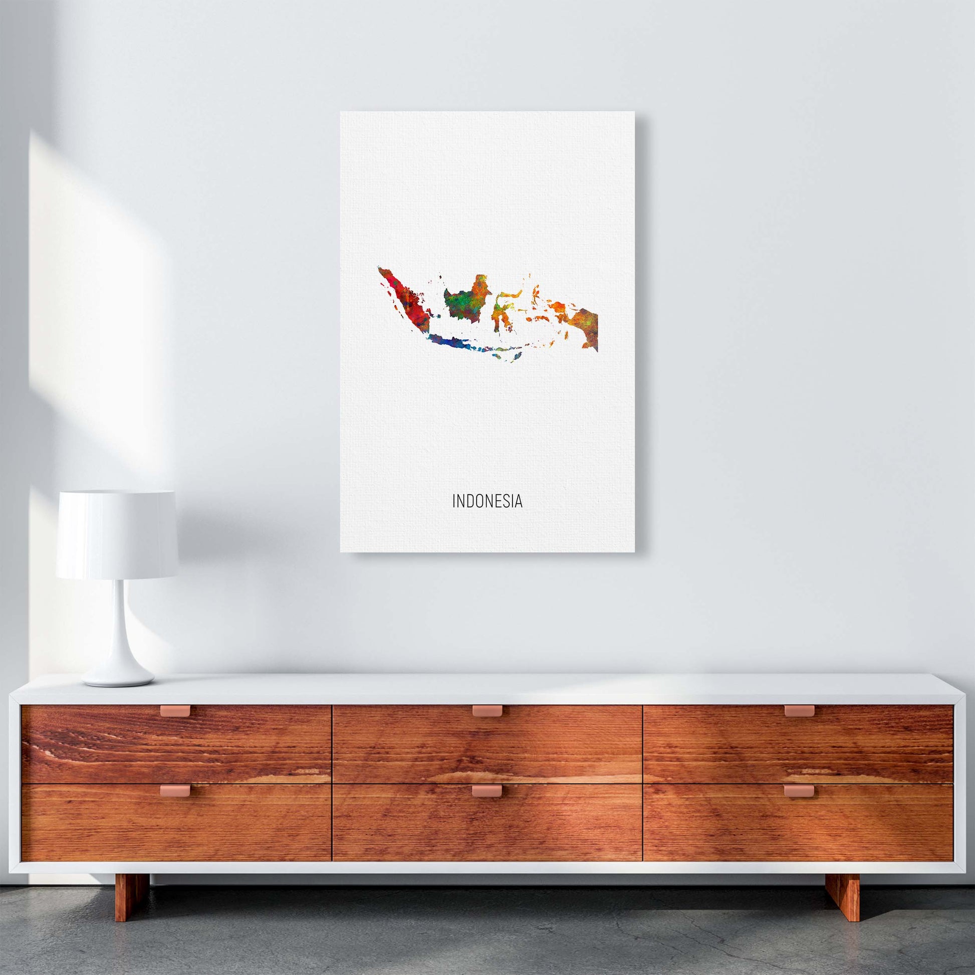 Indonesia Watercolour Map Art Print by Michael Tompsett A1 Canvas