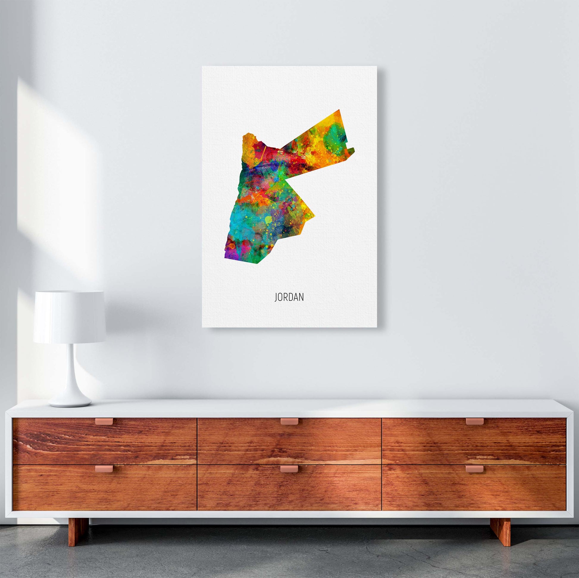 Jordan Watercolour Map Art Print by Michael Tompsett A1 Canvas