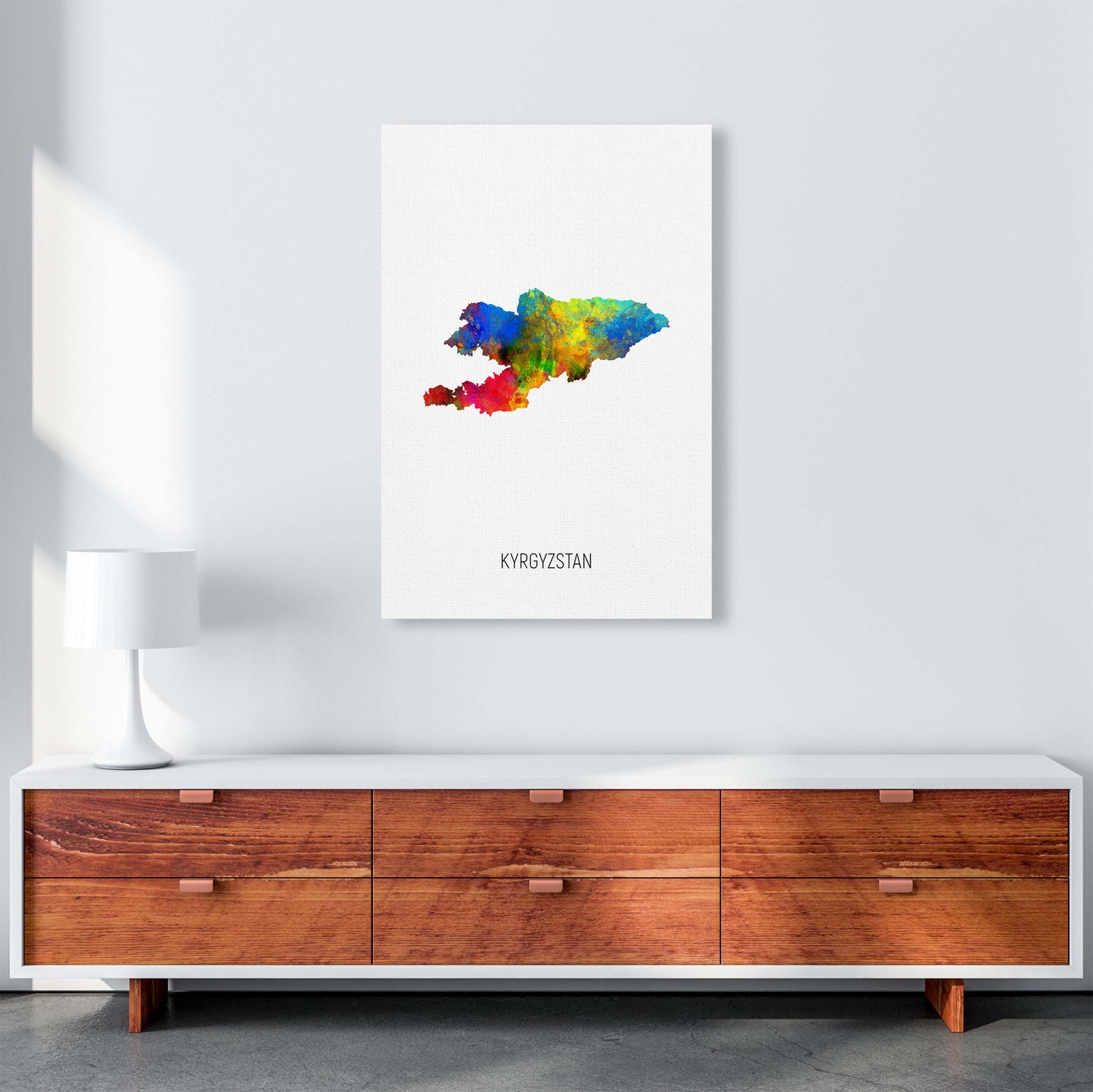 Kyrgyzstan Watercolour Map Art Print by Michael Tompsett A1 Canvas