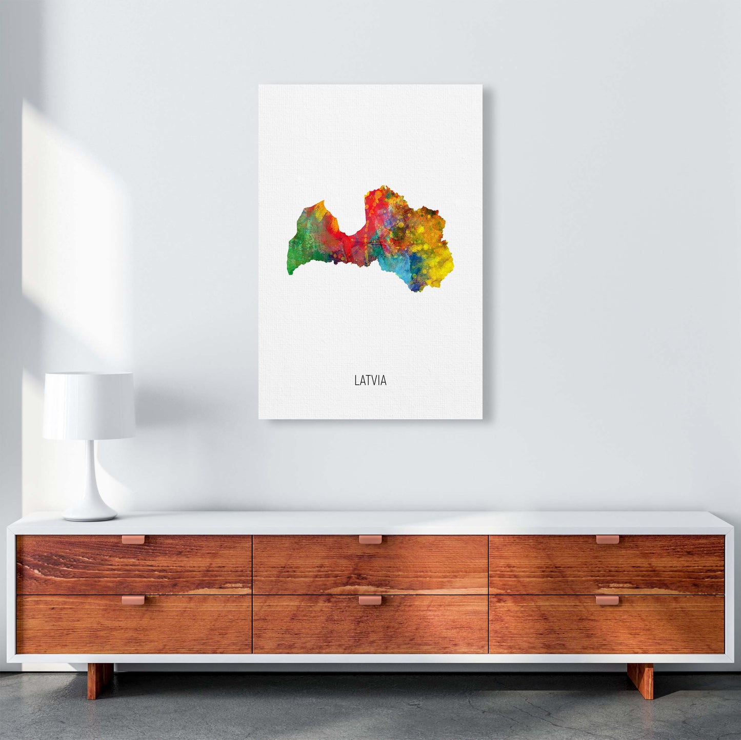 Latvia Watercolour Map Art Print by Michael Tompsett A1 Canvas