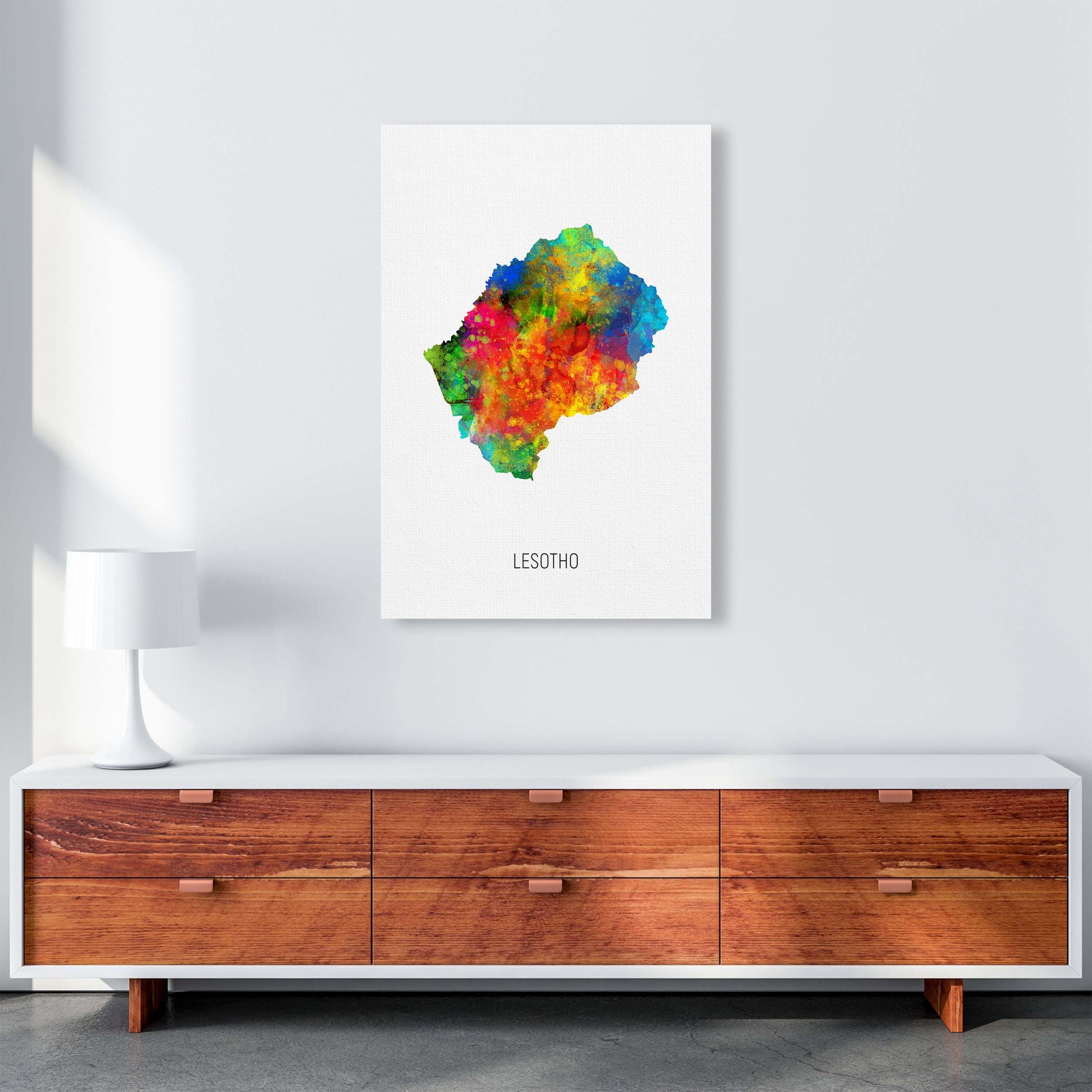 Lesotho Watercolour Map Art Print by Michael Tompsett A1 Canvas