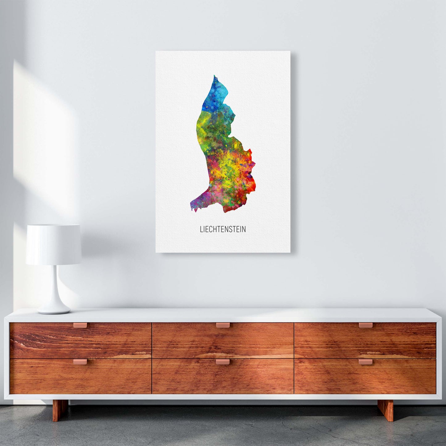 Liechtenstein Watercolour Map Art Print by Michael Tompsett A1 Canvas