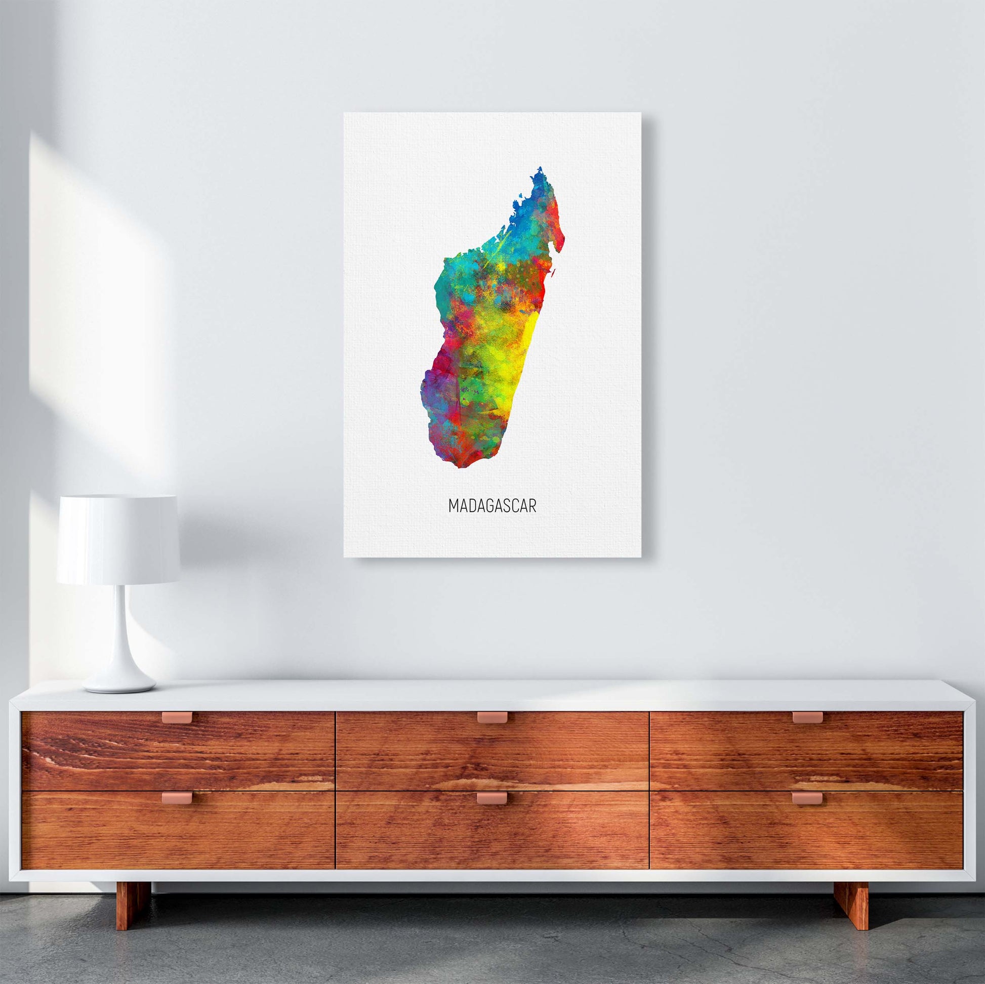 Madagascar Watercolour Map Art Print by Michael Tompsett A1 Canvas