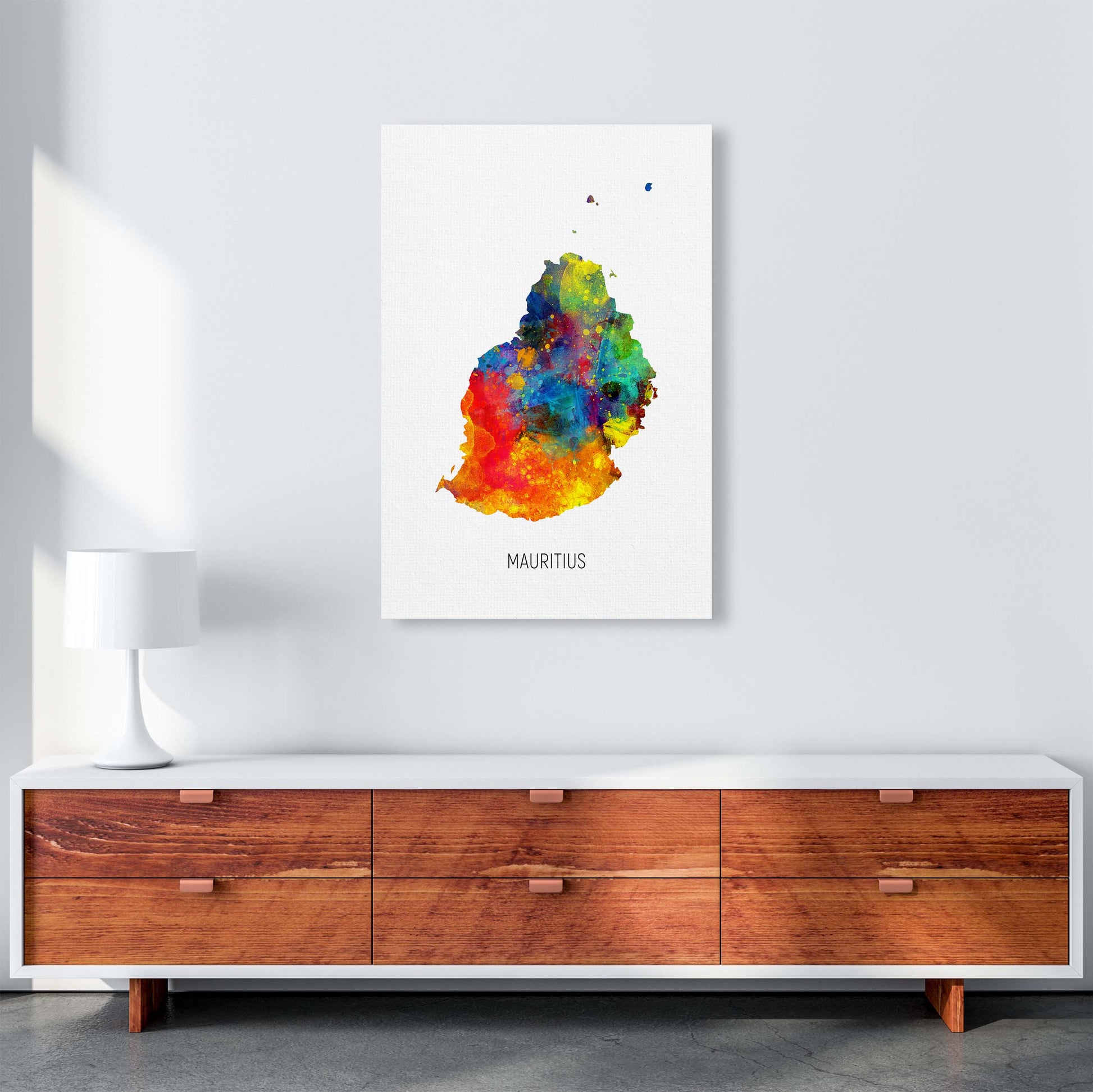 Mauritius Watercolour Map Art Print by Michael Tompsett A1 Canvas