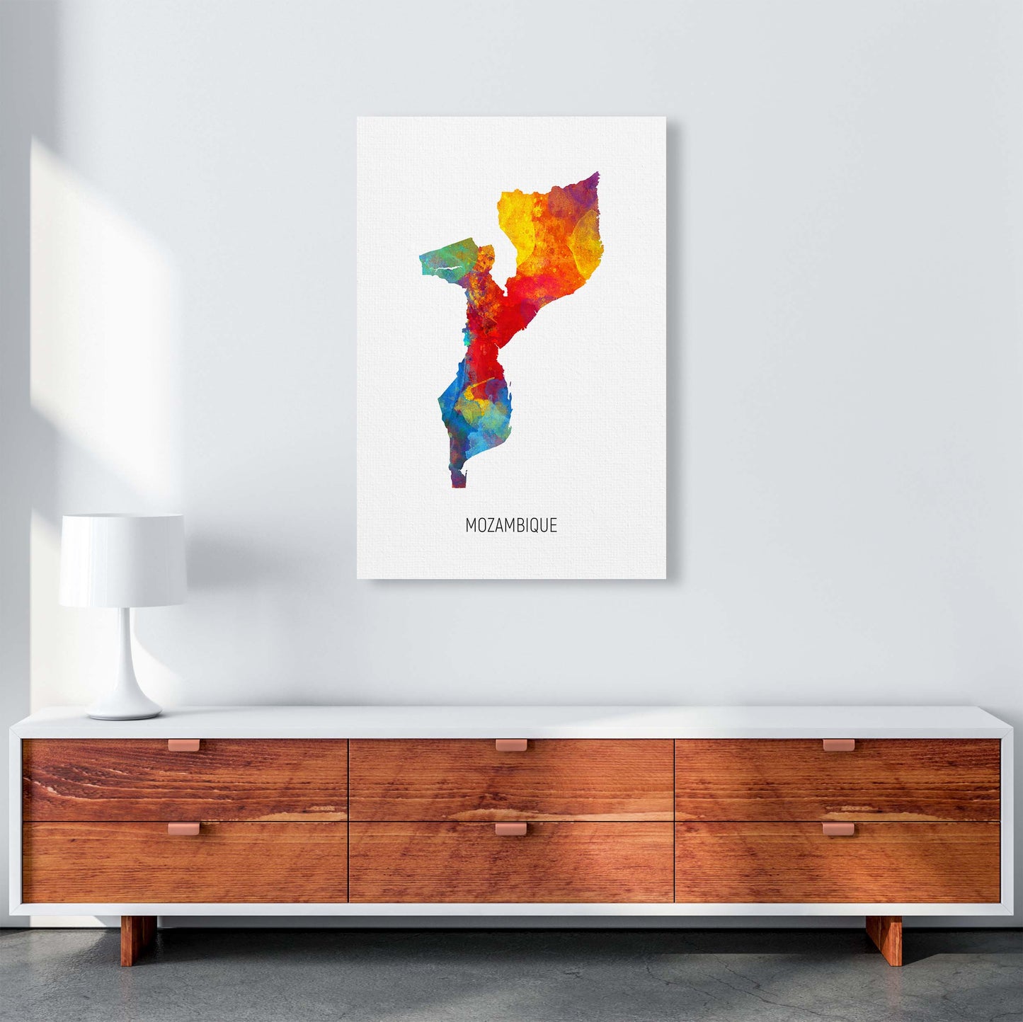 Mozambique Watercolour Map Art Print by Michael Tompsett A1 Canvas